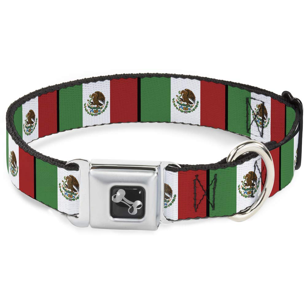 Buckle-Down Seatbelt Buckle Dog Collar - Mexico Flags - 1.5' Wide - Fits 16-23' Neck - Medium