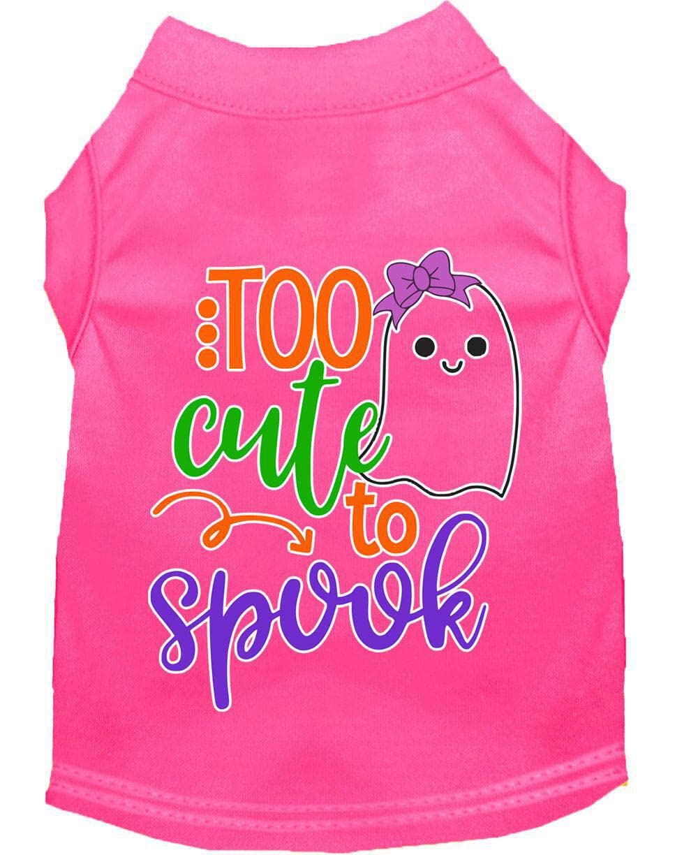 Halloween Pet Dog & Cat Shirt Screen Printed, "Too Cute To Spook - Girly Ghost" Bright Pink XS (0-3 lbs.)