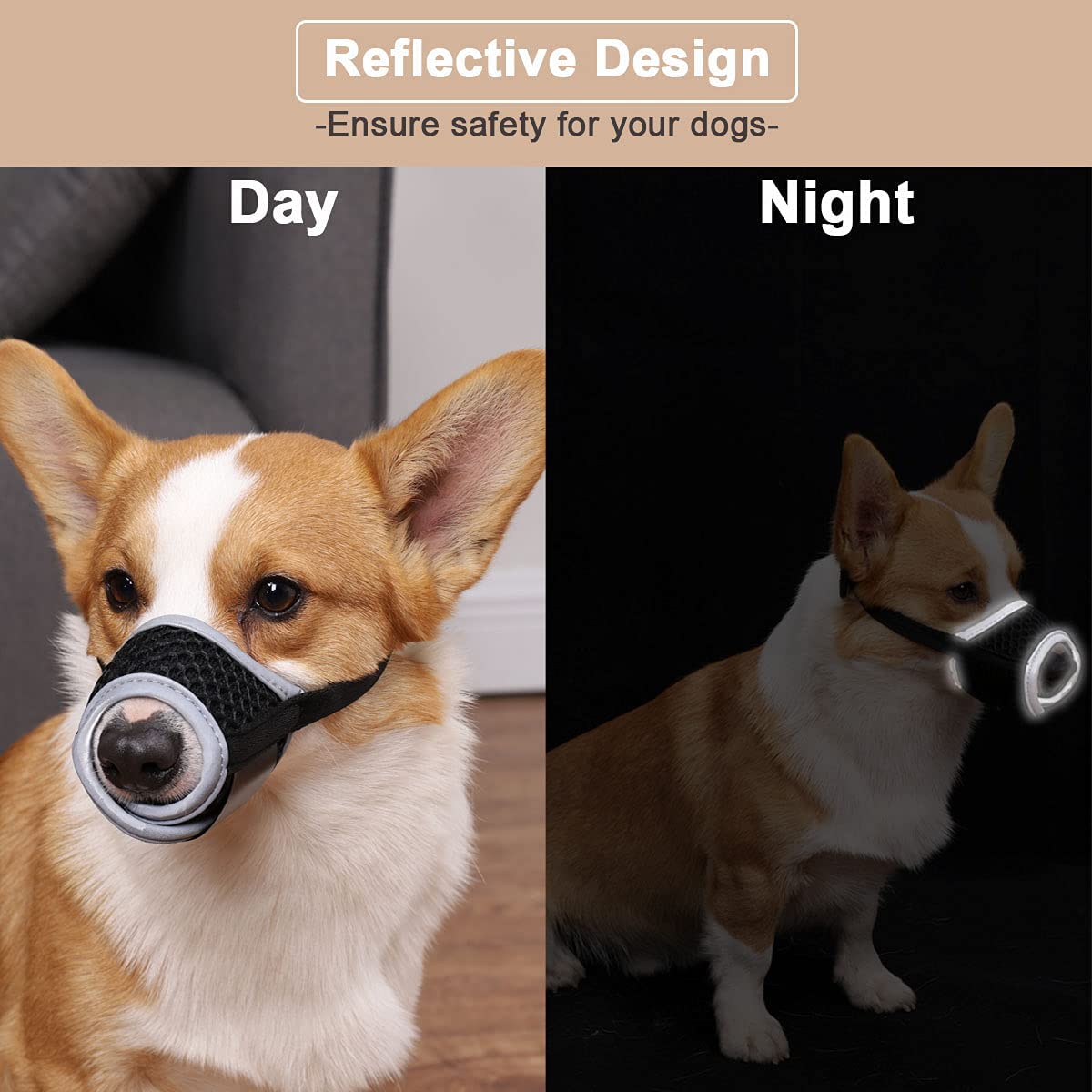 Mayerzon Dog Muzzle, Soft Muzzle For Small Medium Dogs Dachshund Corgi Poodle, Adjustable Reflective Muzzles For Biting Chewing And Grooming, Breathable Mesh