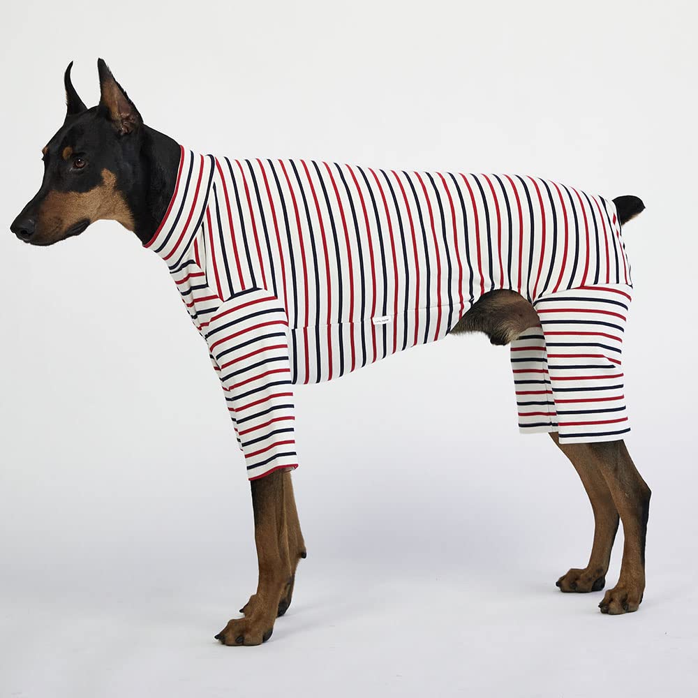Lucky Petter Small Dog Pajamas Basic Onesie Doggie Jammies Stretchable Dog Jumpsuit Bodysuit Pjs (4X-Large, Stripe White)