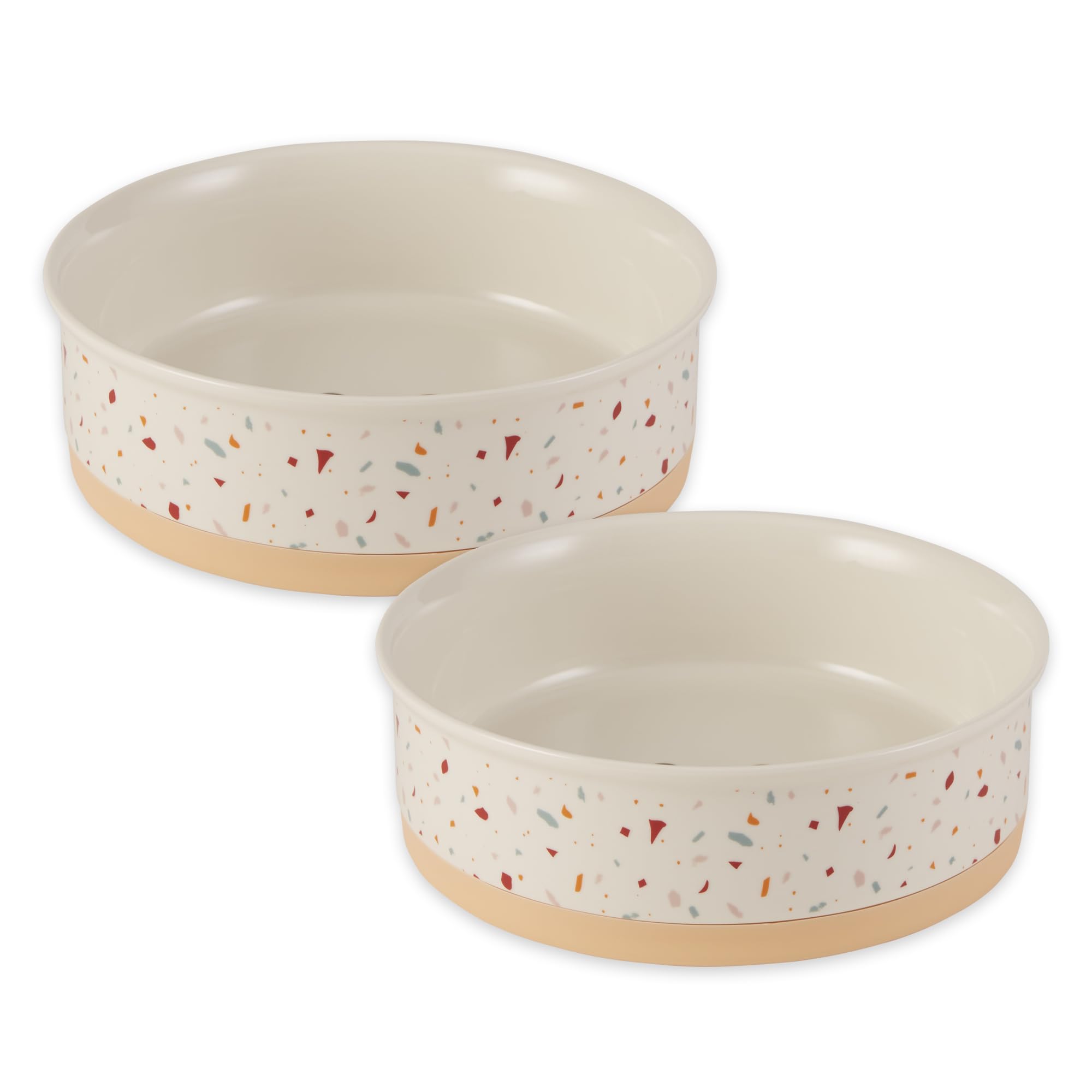 Bone Dry Ceramic Food/Water Bowls, Non-Slip Dishwasher Safe, Large Set, 7.5x2.4 Terrazzo