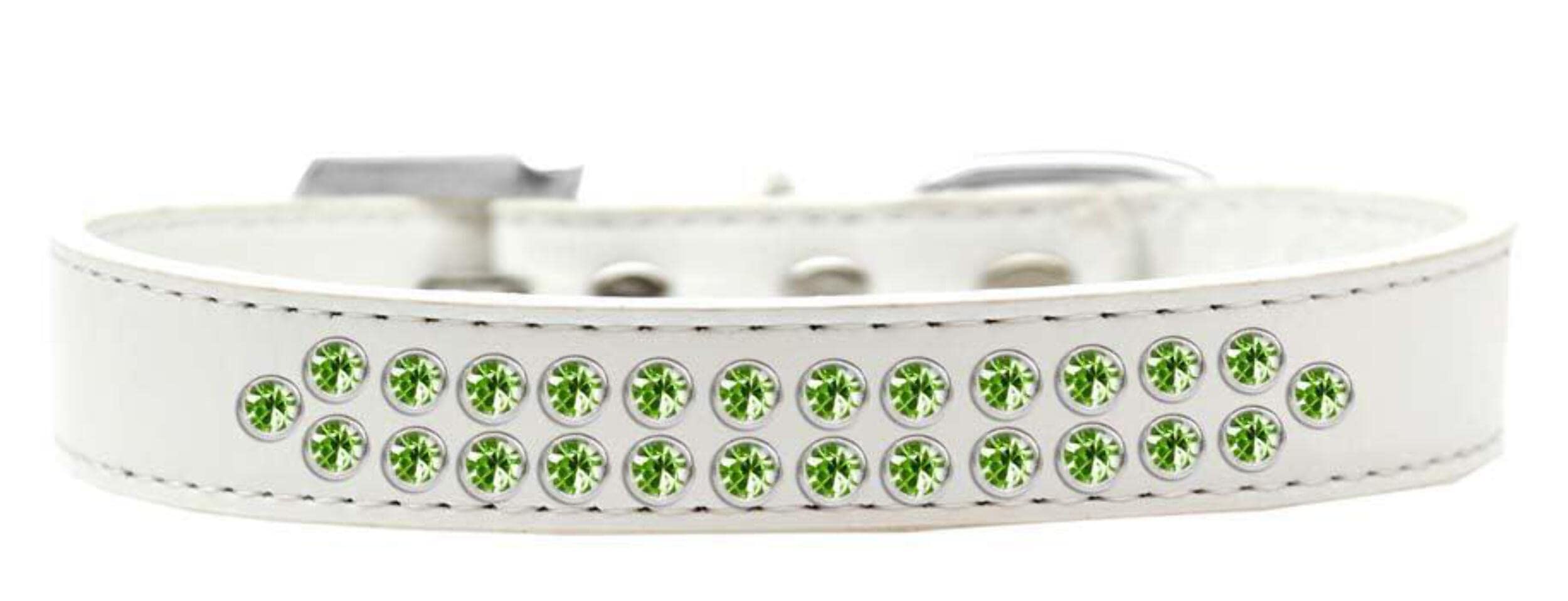 Mirage Pet Products Two Row Lime Green Crystal White Dog Collar, Size 18