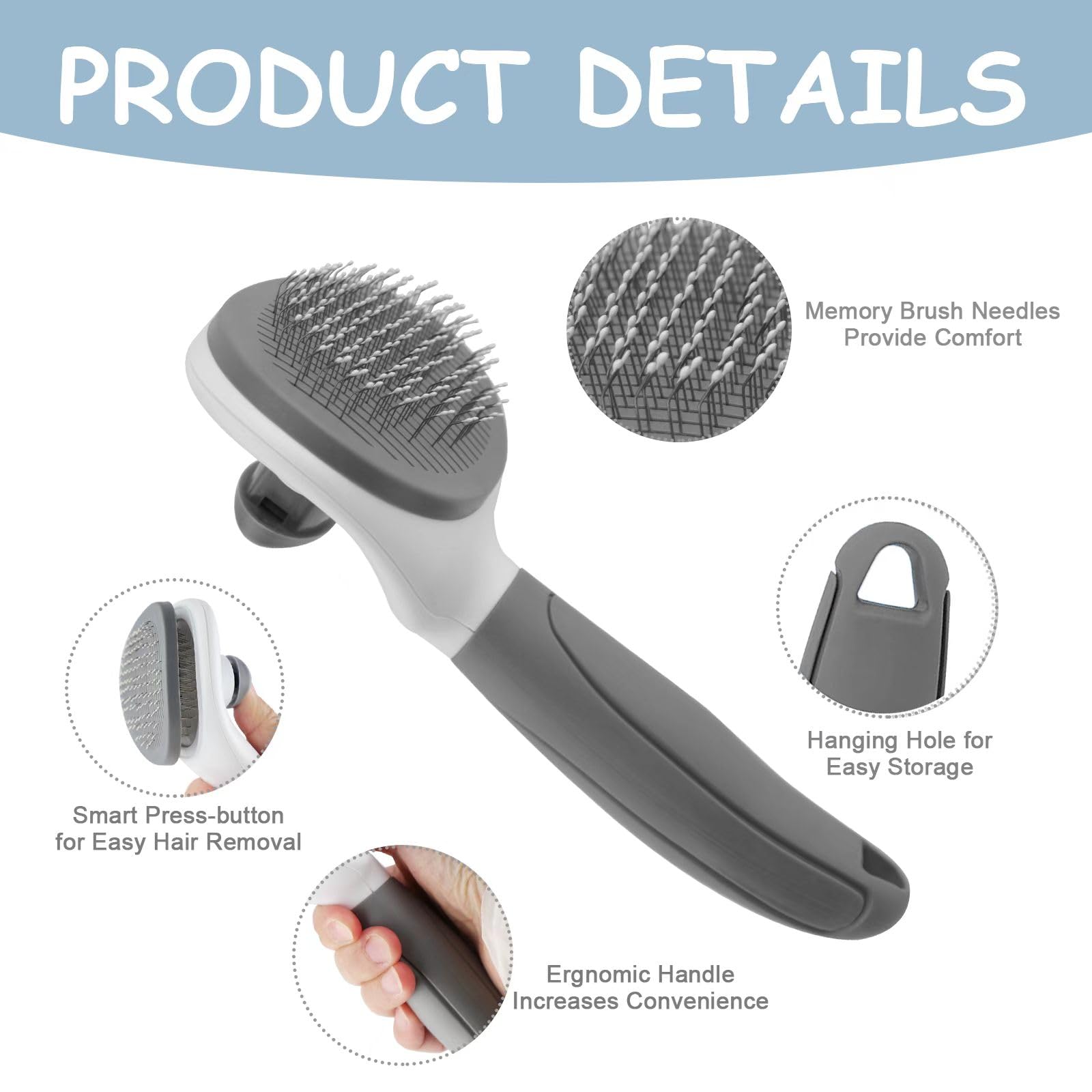 Cat Brushes For Indoor Cats, Dog Brush For Shedding With Metal Cat Comb, Self Cleaning Pet Hair Brush With Release Button For Gr