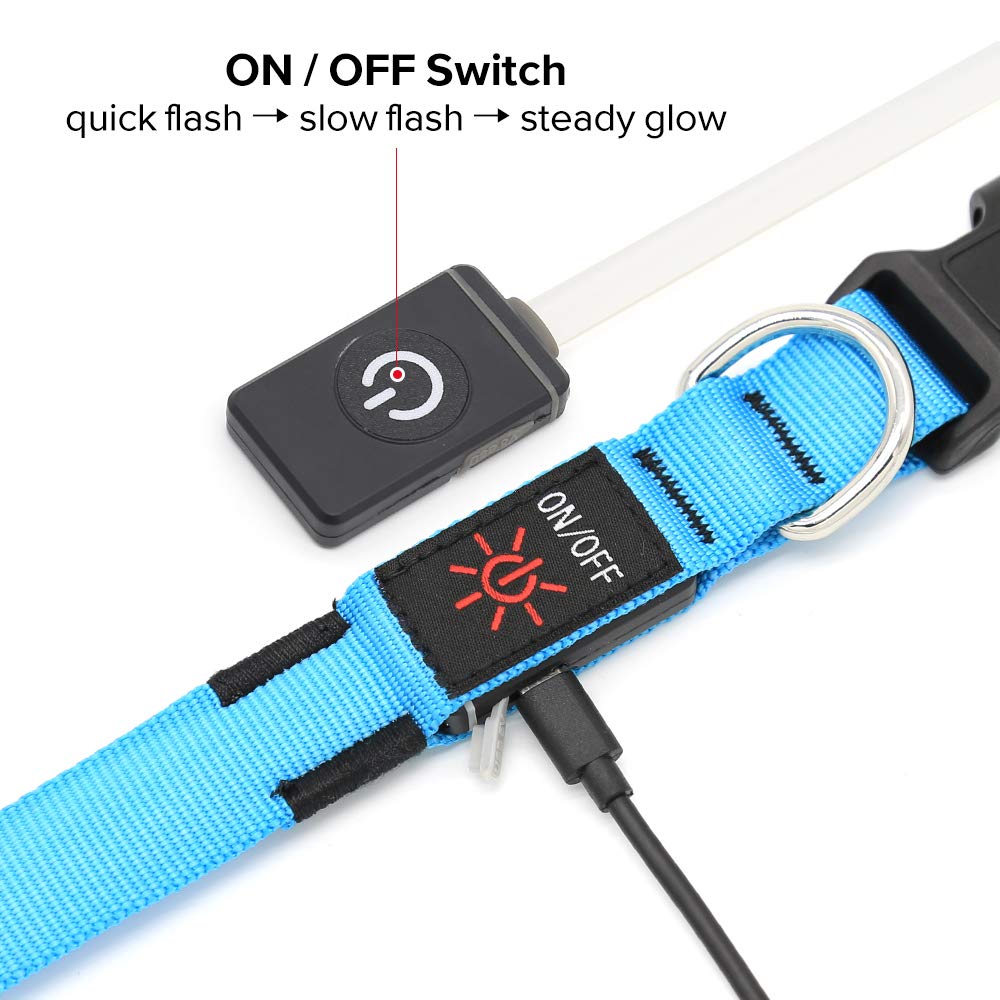 Illumifun Led Dog Collar, Usb Rechargeable Lighted Up Dog Collar, Adjustable Nylon Webbing Glowing Pet Safety Collar For Your Dogs (Blue, Medium)