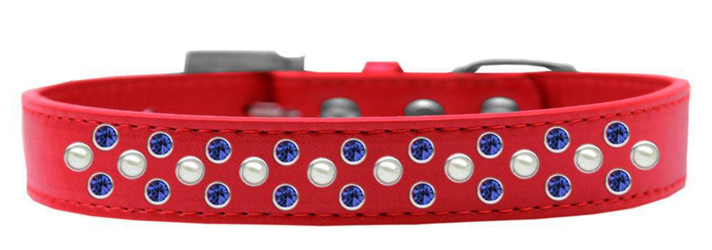 Mirage Pet Products Sprinkles Dog Collar with Pearl and Blue Crystals, Size 14, White