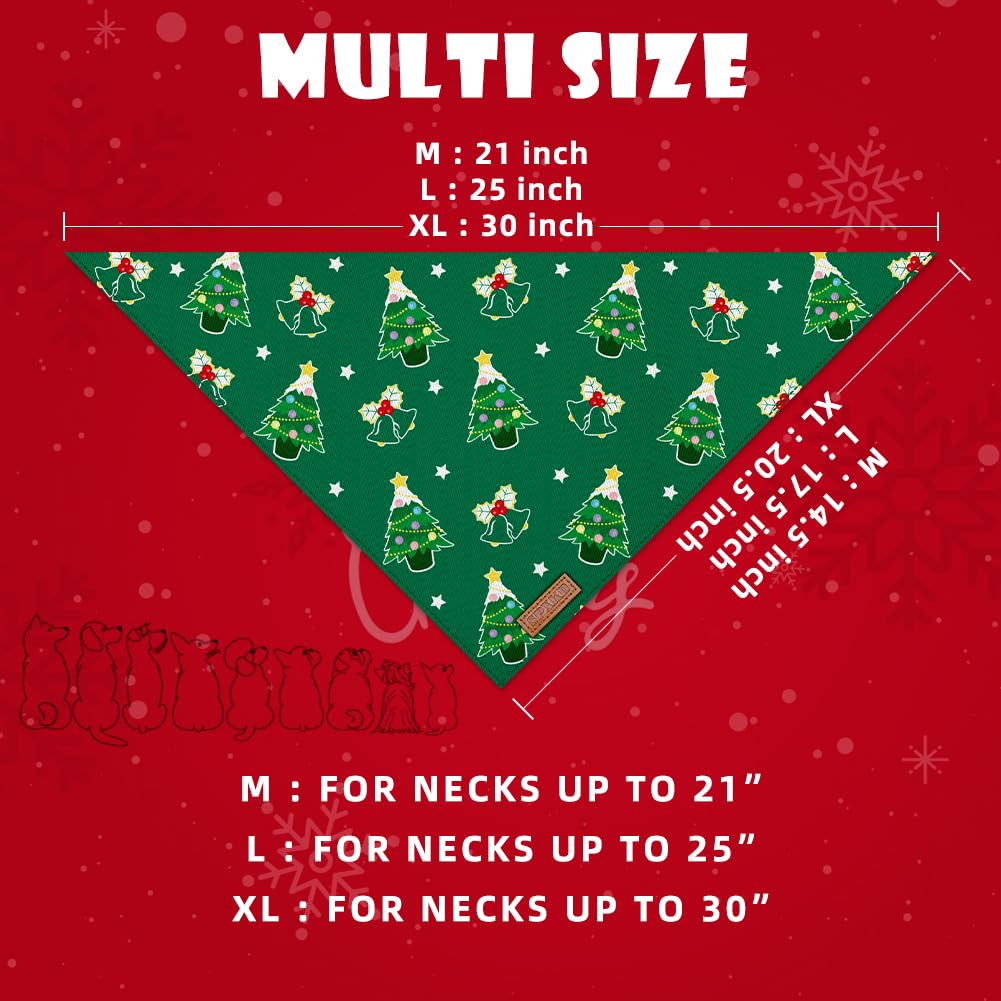 Christmas Dog Bandanas 2 Pack Washable Soft Cotton Christmas Tree & Snowflakes Scarf Multiple Sizes Offered Premium Durable Fabr
