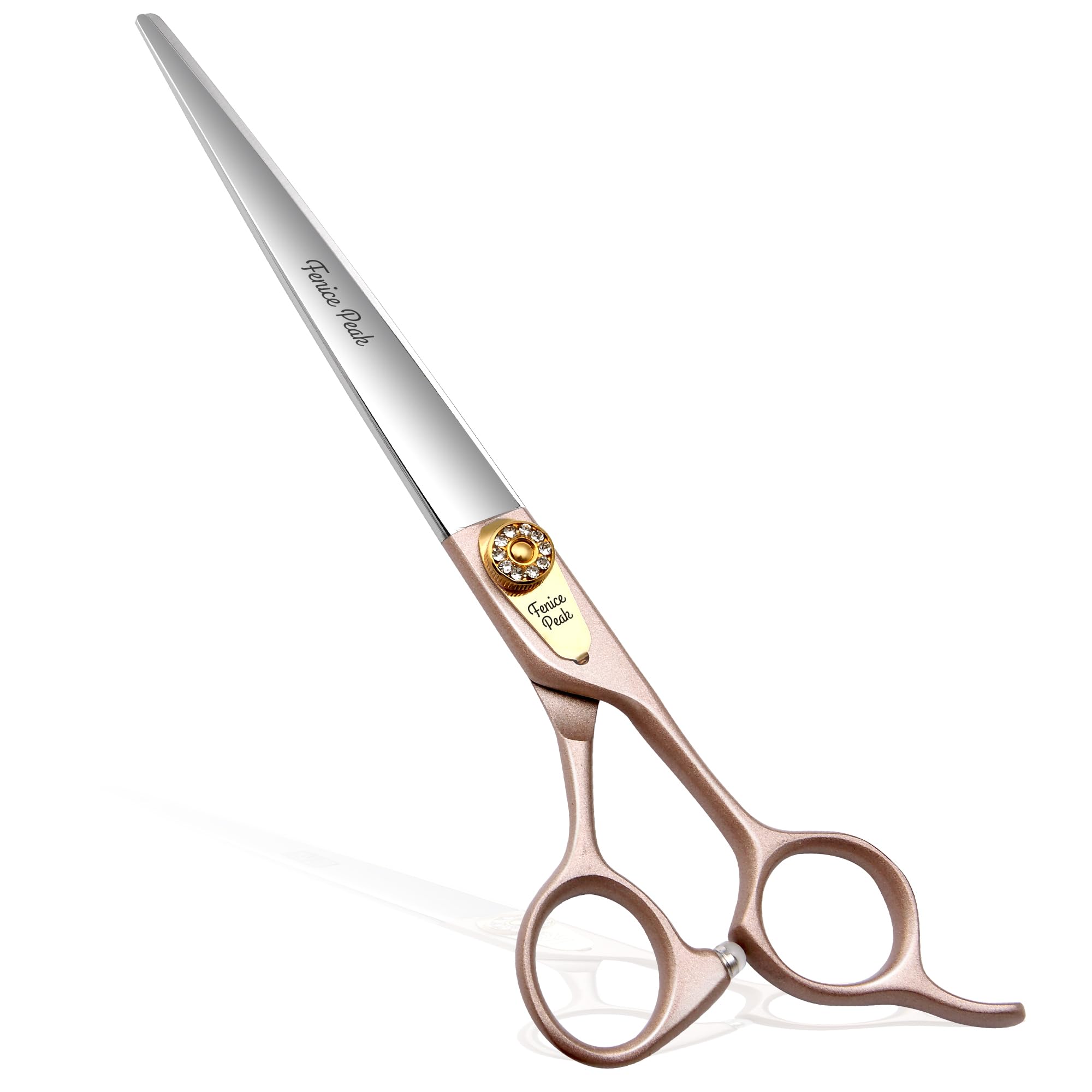 Fenice Peak 8'' Dog Straight Scissors For Grooming 440C Stainless Steel Rose Gold Professional Pet Trimming Scissors Sharp Blade