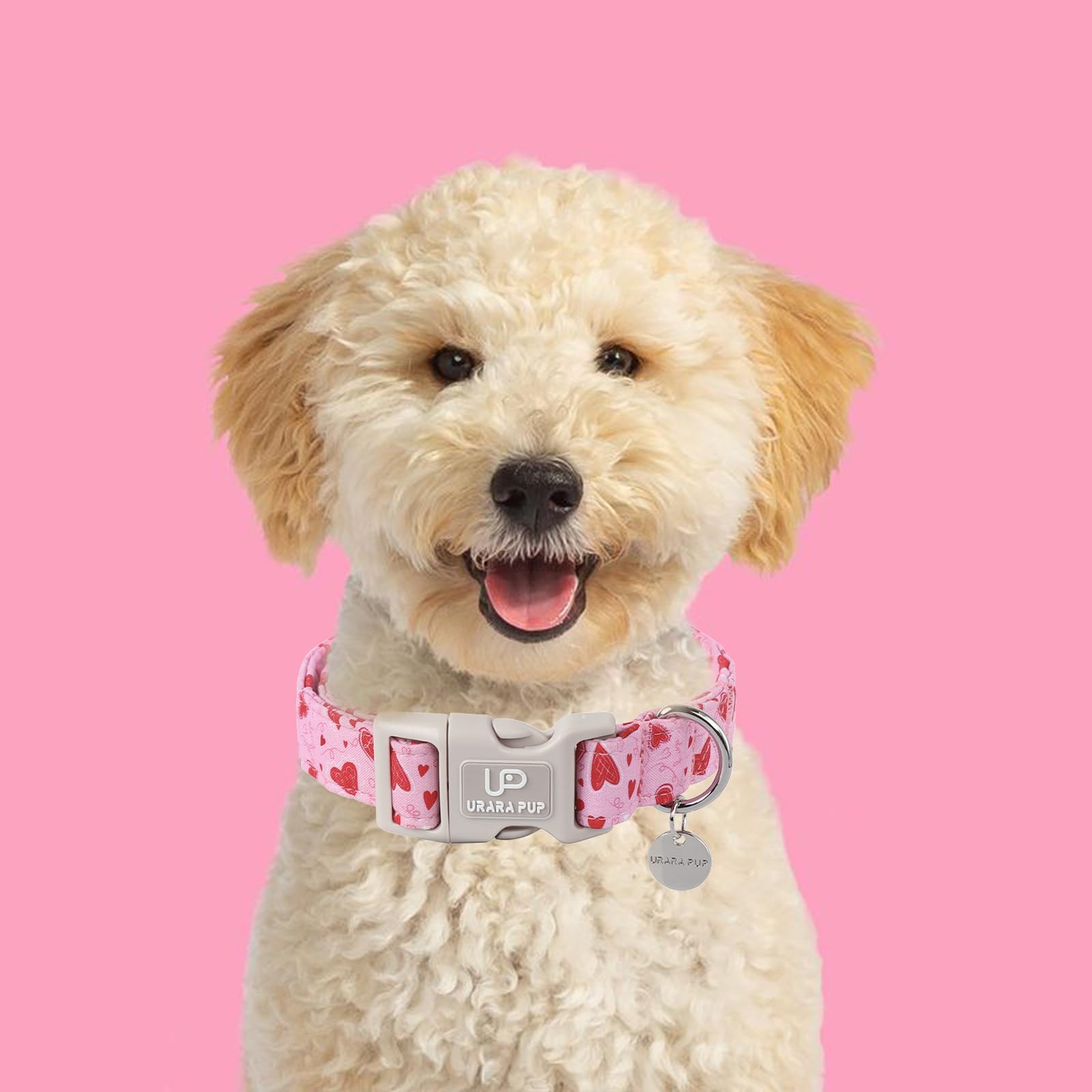 Up Urara Pup Valentine'S Day Collar - Pink Heart Quick Release For Puppy Dogs