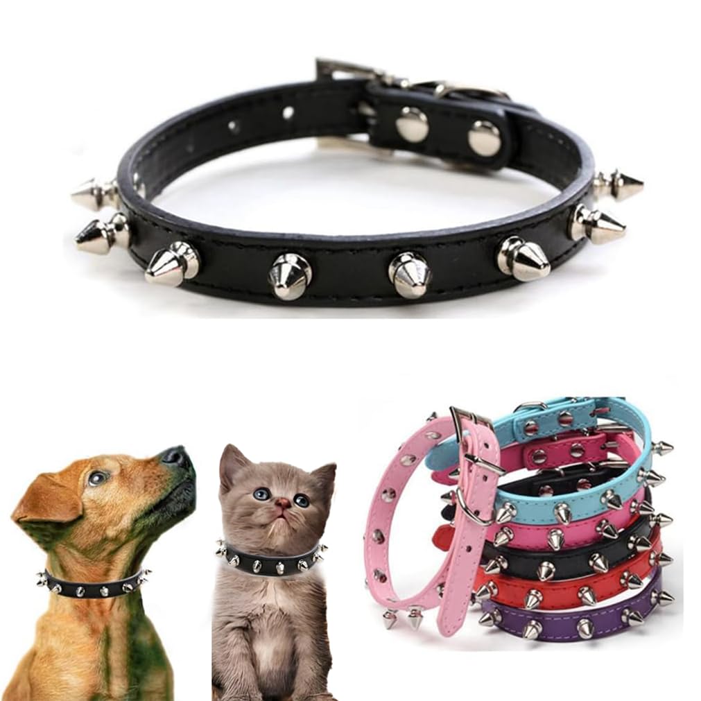 Spiked Dog Collar, Spike Cat Collars Spiky Studded Puppy Collar Boy Stud Rivet Pu Leather Mushroom Adjustable For Xsmall Small M