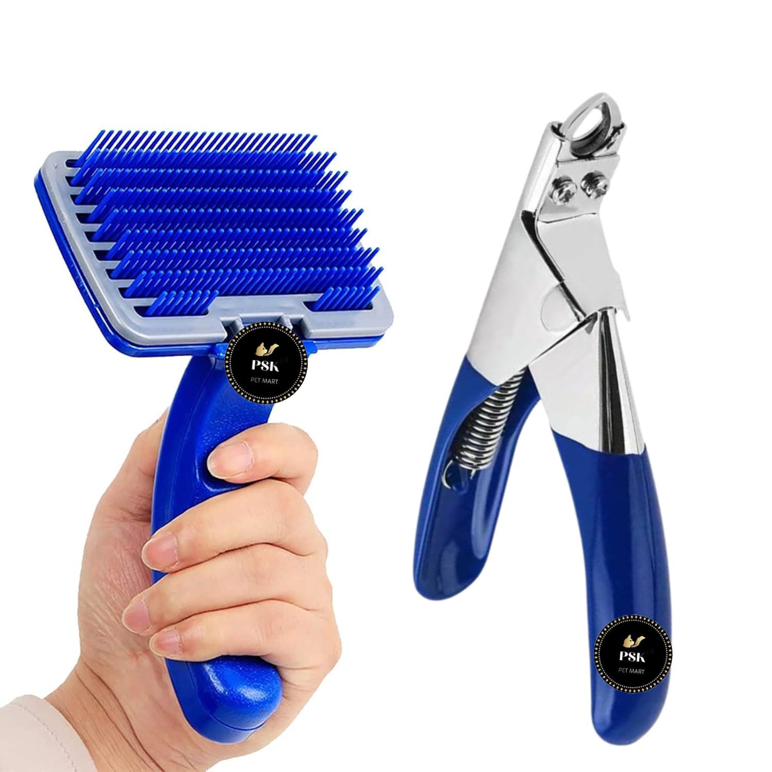 PSK PET MART Dog Grooming Kit Dog Plastic Slicker Brush with Press Key for Puppies & Dogs Pet Stainless Steel Pet Nail Cutter fo