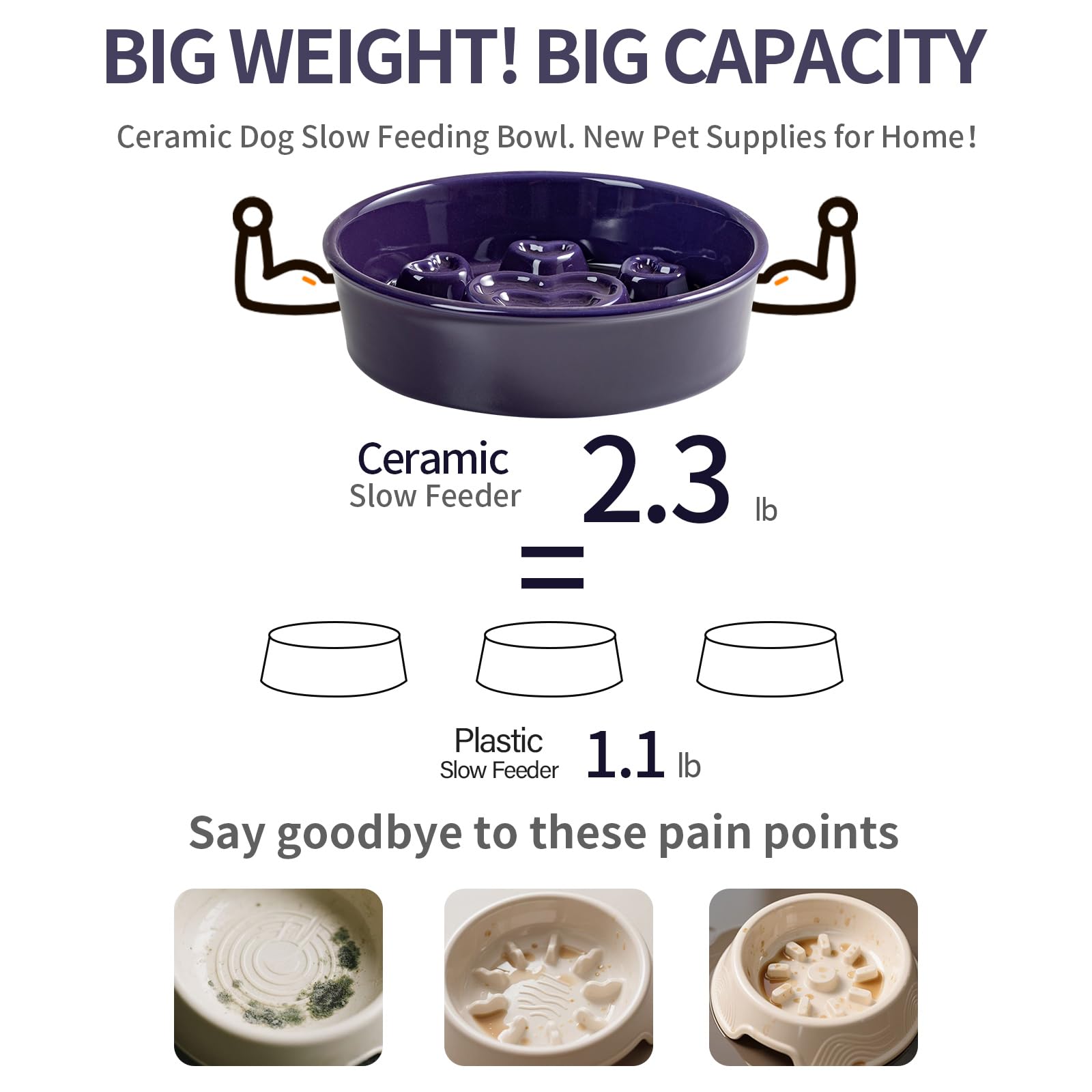 Buyank Ceramic Slow Feeder Dog Bowl, 4-Cup Anti-Slip Puzzle Feeder for Medium/Large Dogs, Indoor/Outdoor Pet Bowl for Fast Eater
