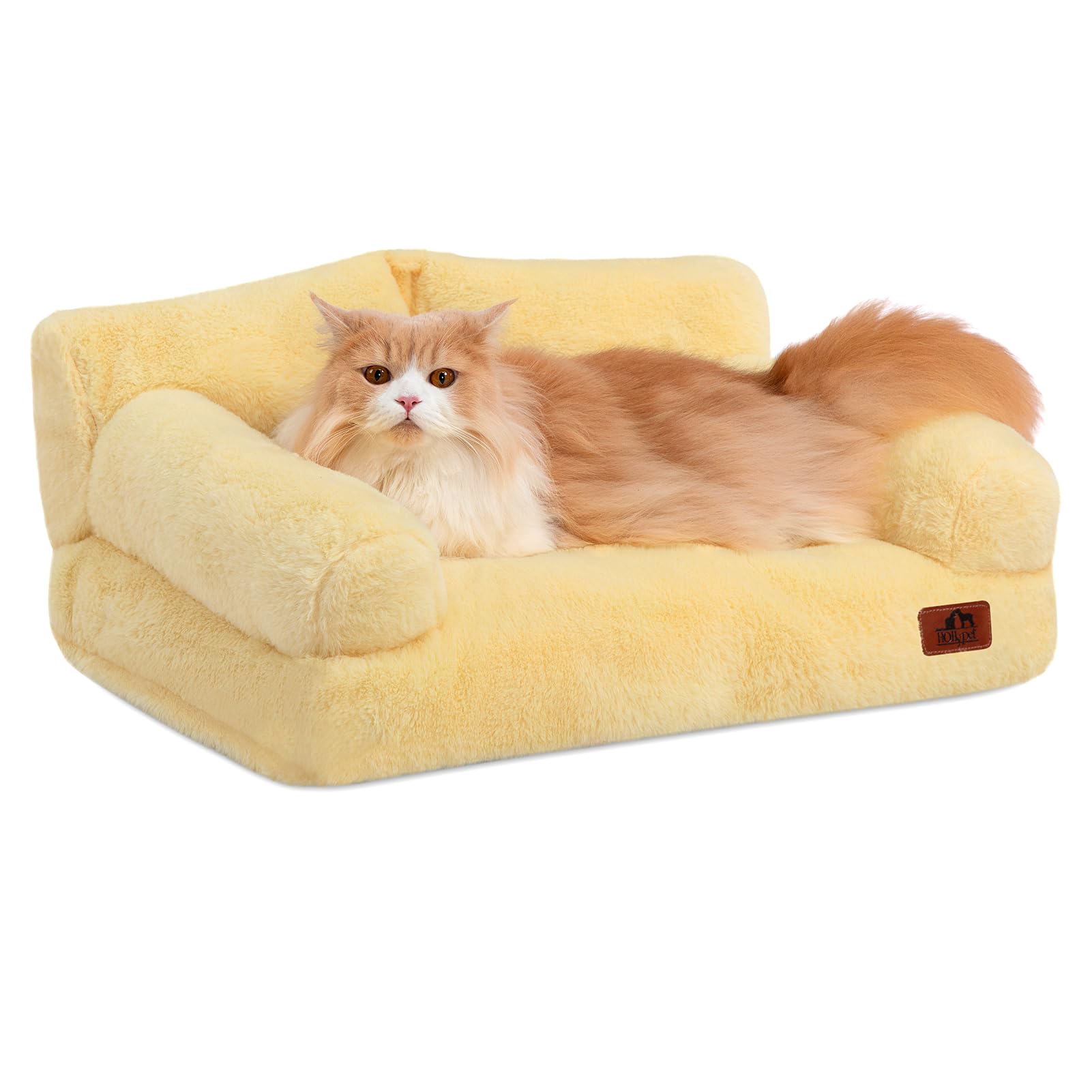 Hollypet Fluffy Dog Cat Bed Pet Couch Beds Plush Soft Warming Washable Puppy Bed for Small Medium Dogs and Large Cats, Yellow, 2