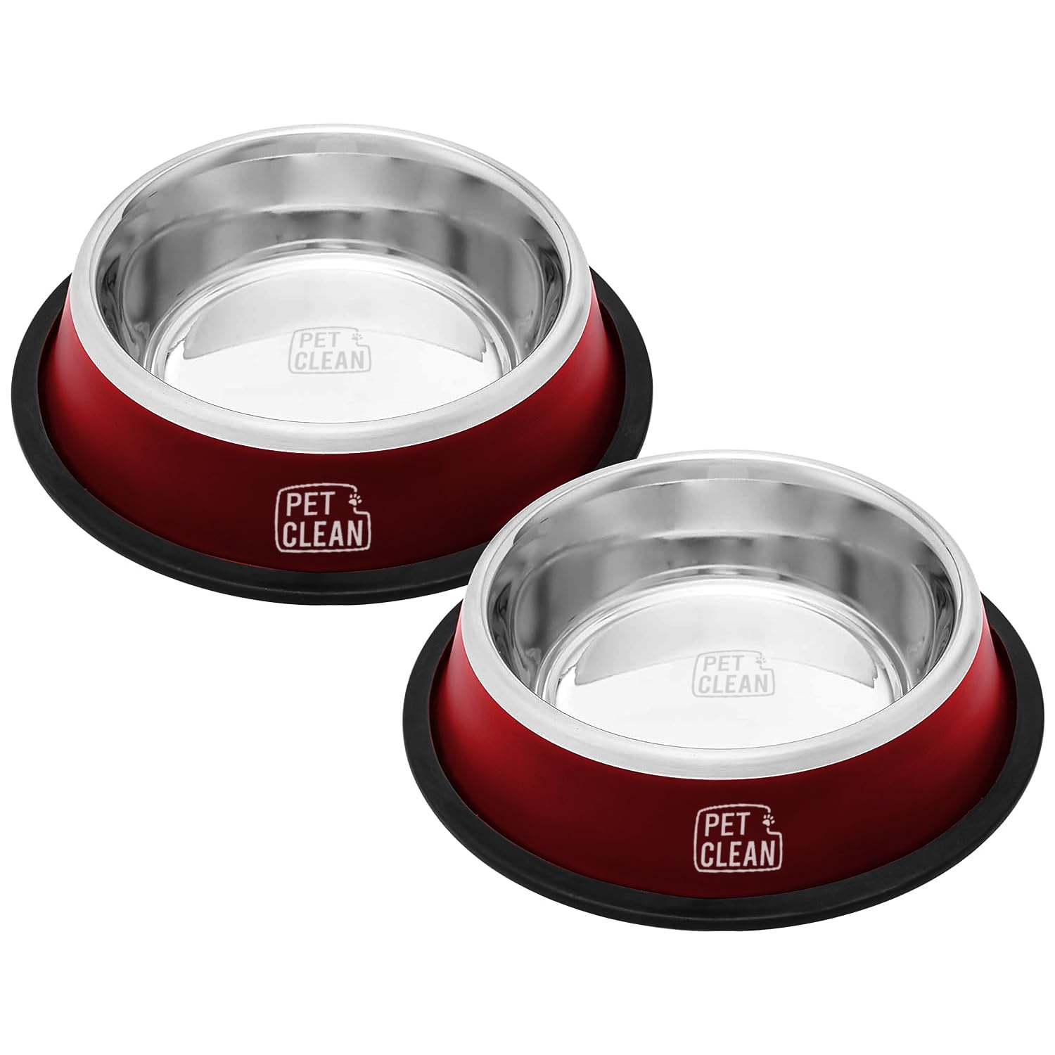 Pet Clean Stainless Steel Dog Bowl, Medium Dog Food Bowl With Rubber Base For Dogs & Cats, 700Ml (Set Of 2, Red)
