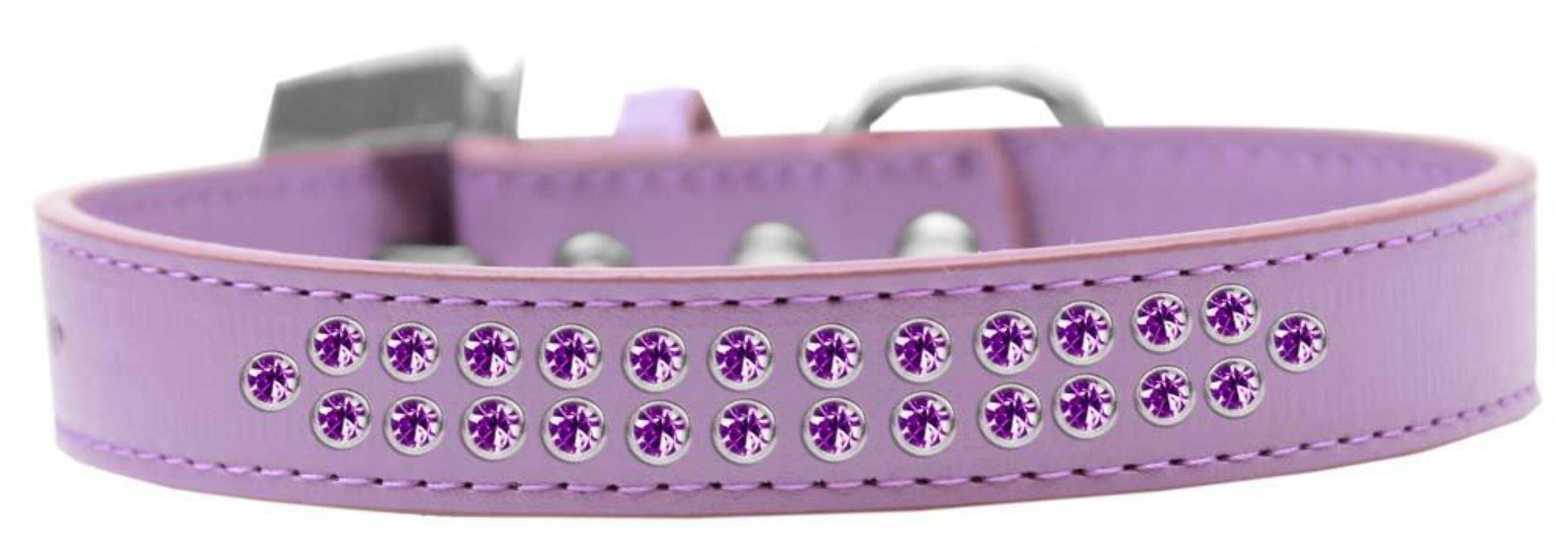 Dog, Puppy & Pet Fashion Collar, "Two Row Purple Crystal Rimsets" Lavender 18