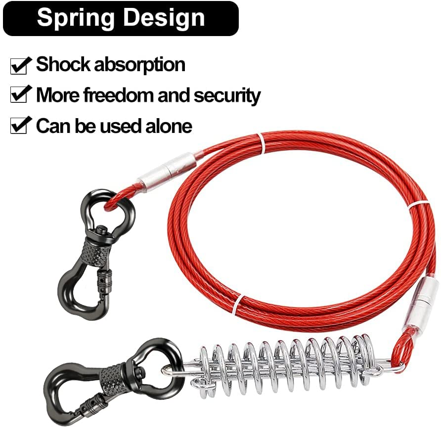 Xiaz Dog Tie Out Cable, 50Ft Dog Trolley Runner Cable For Dogs Up To 200Lbs,Heavy Duty Dog Lead For Yard, Camping, Outdoor, With 10Ft Pulley Runner Line With Spring