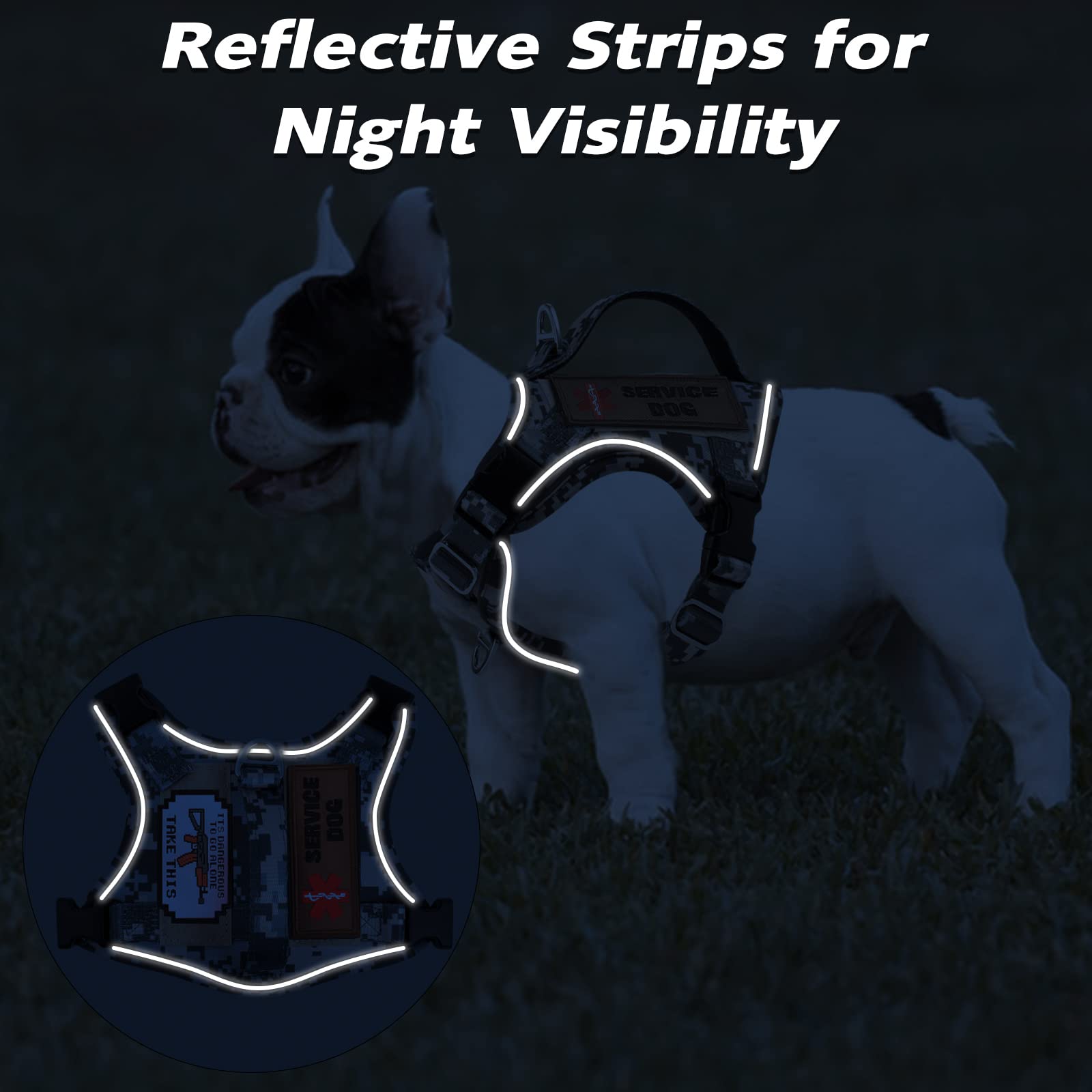 XS Dog Harness Tactical Style, No Pull Military Service Dog Vest with Vertical Handle, Outdoor Training Small Puppy Vest Chihuah