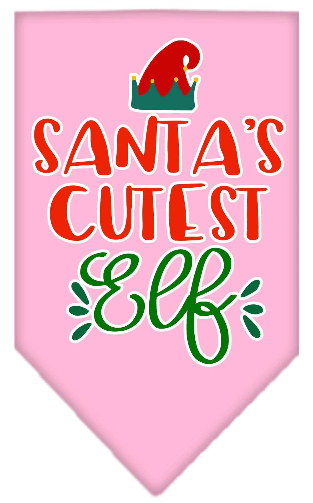 Christmas Pet and Dog Bandana Screen Printed, "Santa's Cutest Elf" Red Large