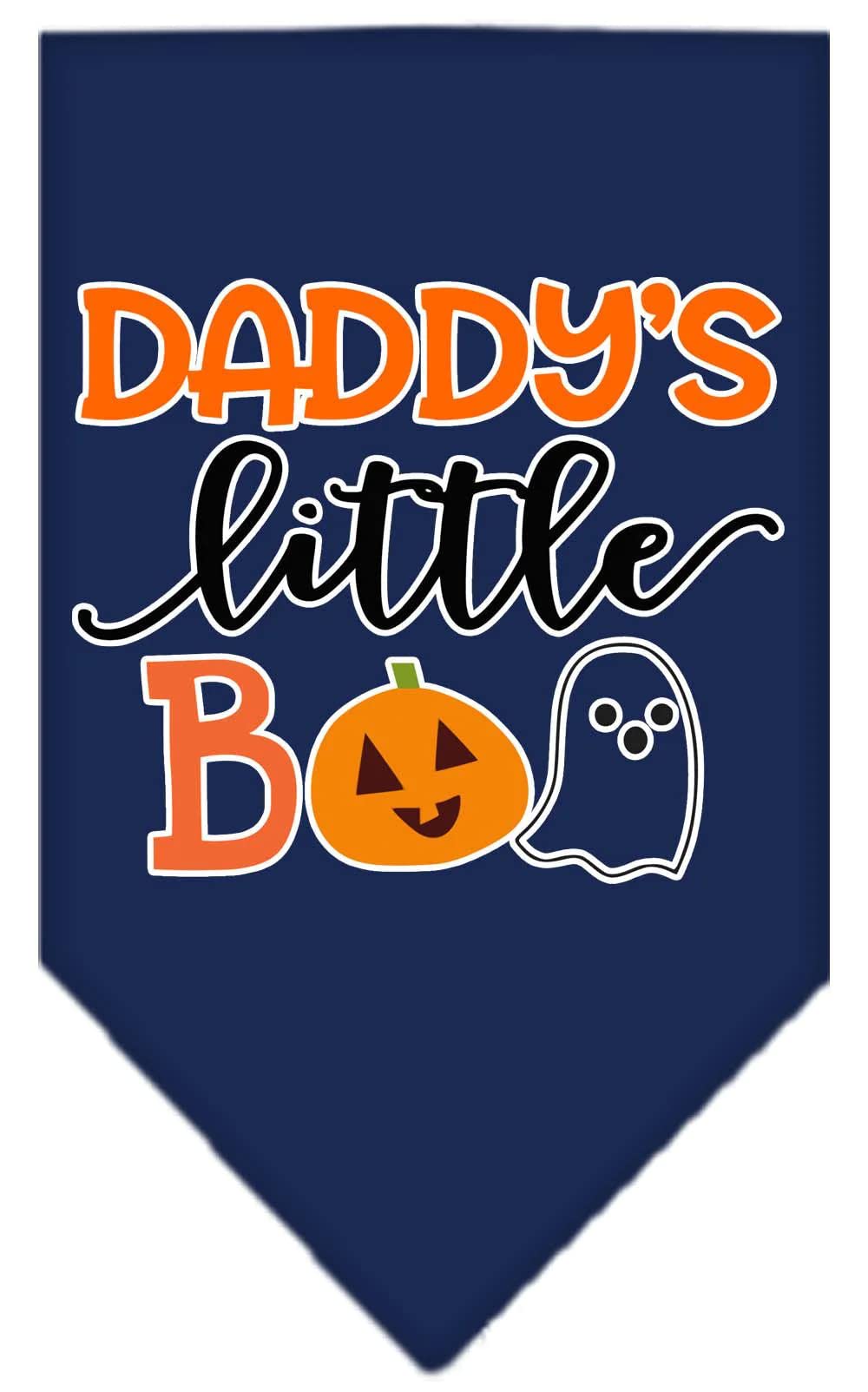 Halloween Pet and Dog Bandana Screen Printed, "Daddy's Little Boo" Navy Blue Large