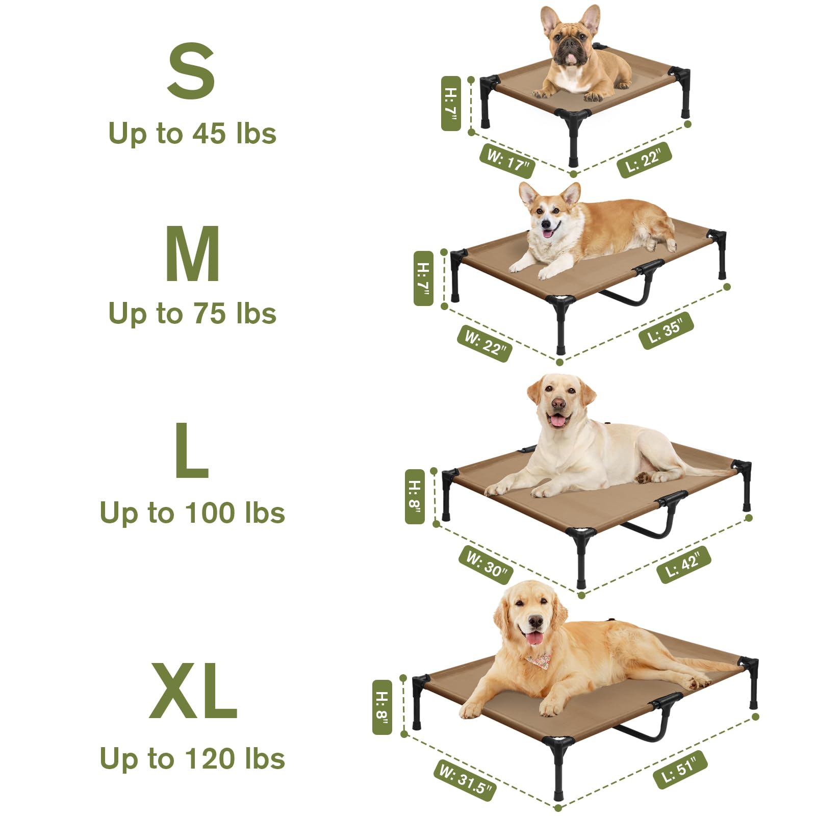 Elevated Dog Bed For Medium Dogs, Outdoor Cooling Raised Dog Beds Washable Pet Cot With Removable Mesh, Lifted Pets Hammock With