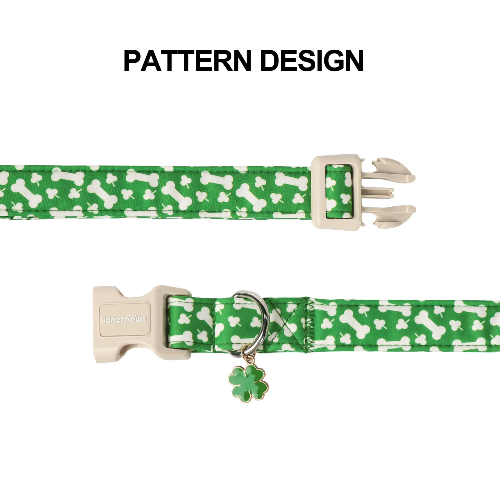 Lionet Paws St. Patrick Dog Collar- Cute Clover Bone Green Dog Collars With Plastic Buckle, Light Adjustable Dog Collars With Cl