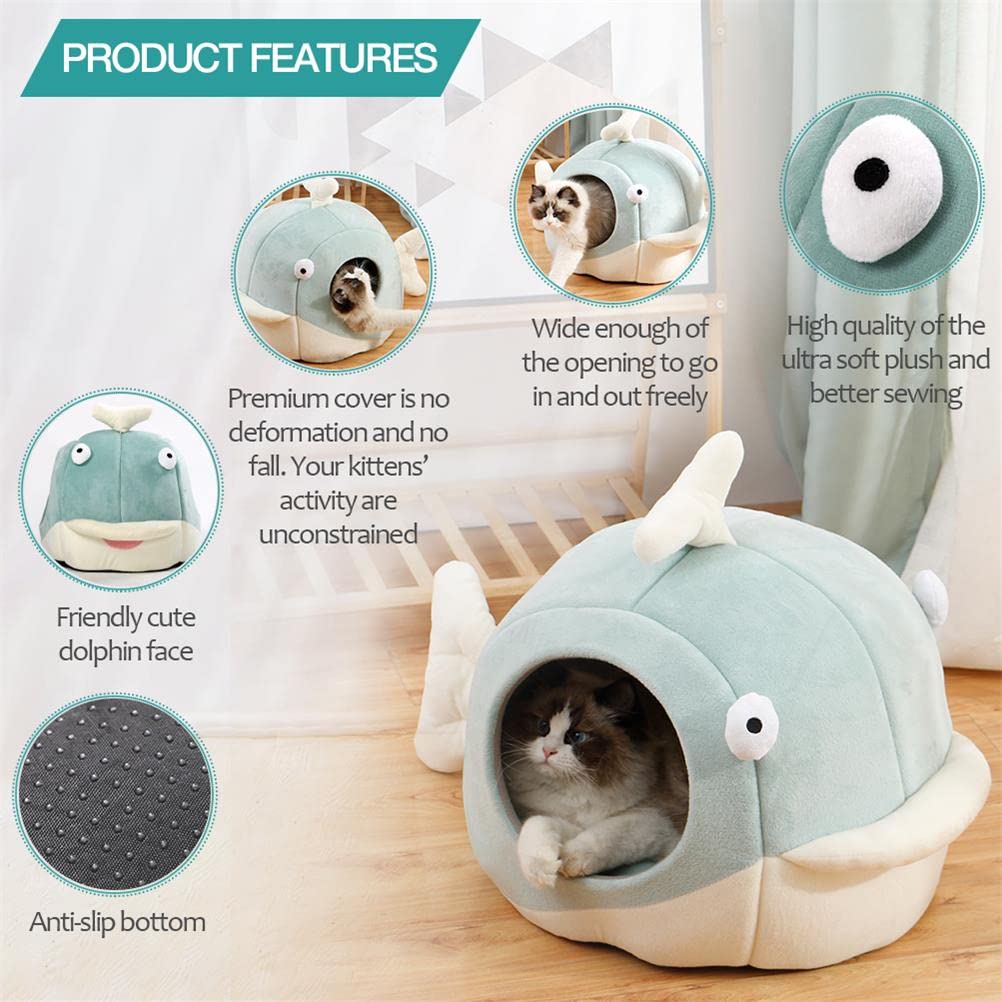Cat Beds For Indoor Cats - Cat Bed Cave With Removable Washable Cushioned Pillow, Calming Cozy Soft Cat Cave, Cute Friendly Dolphin Cat Houses, No Deformation Pet Bed, M