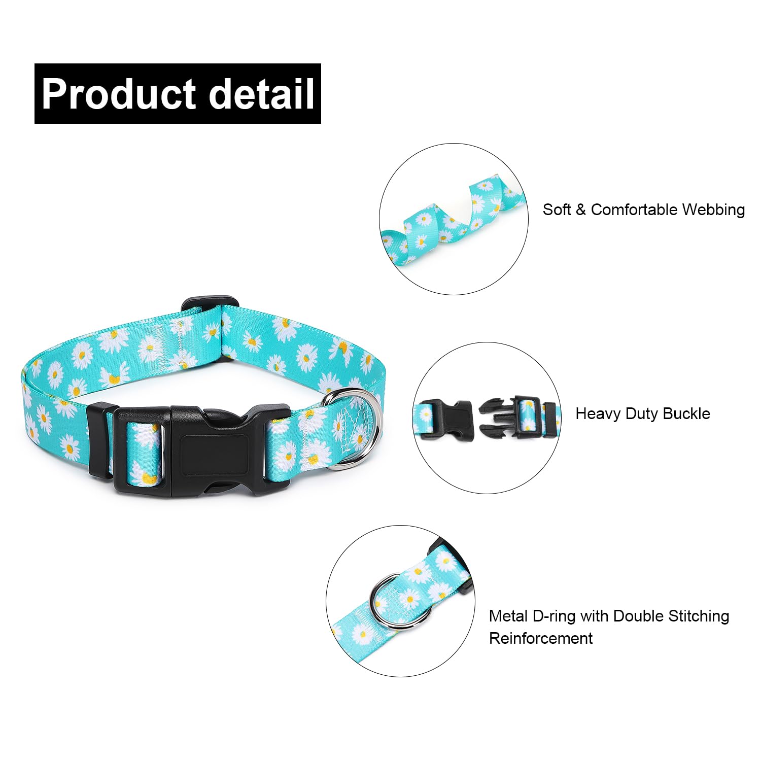 Suredoo Adjustable Dog Collar With Patterns, Ultra Comfy Soft Nylon Breathable Pet Collar For Small Medium Large Dogs (L, Blue D
