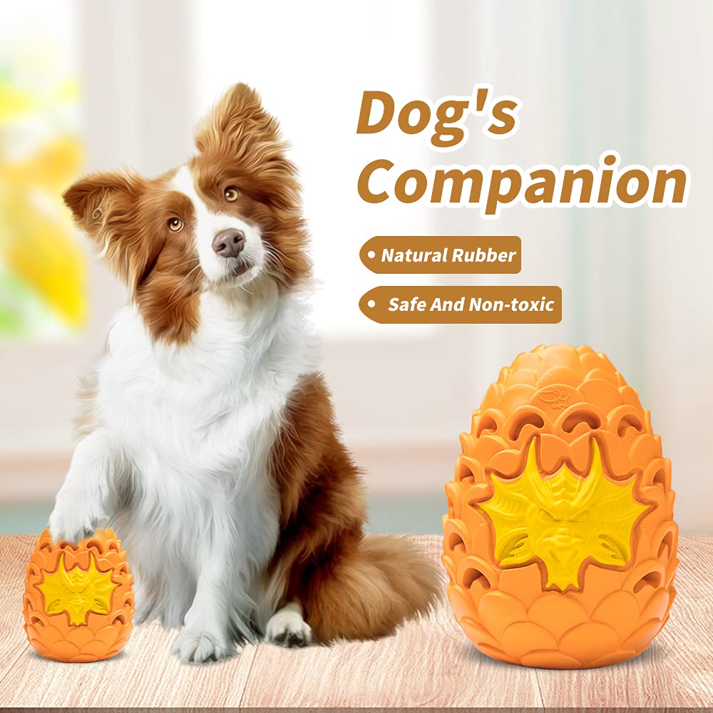 LPHSNR Indestructible Dog Chew Toy for Large Medium Dogs, Durable Rubber Dragon Dinosaur Egg, Orange