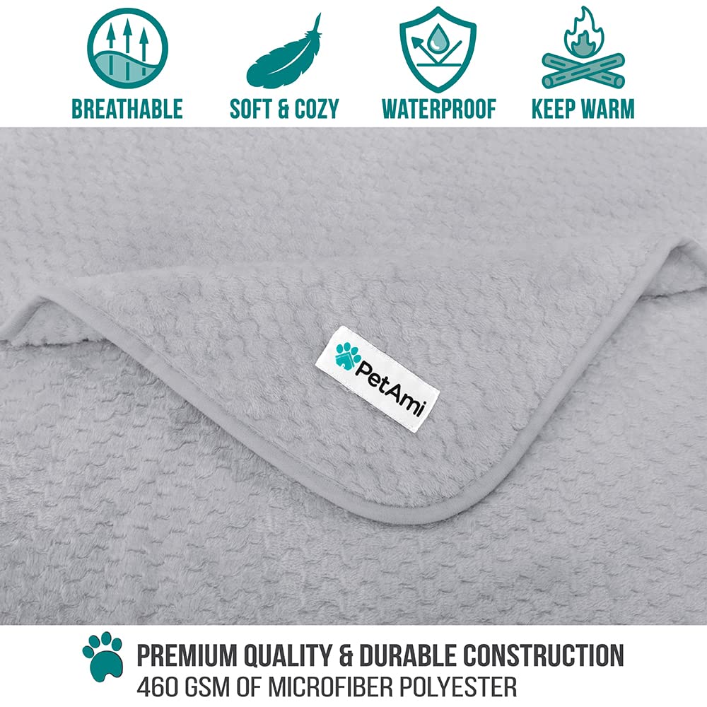 Petami Waterproof Dog Blanket, Leakproof Xl Pet Blanket For Large Dogs, Furniture Sofa Couch Cover Protector, Fleece Cat Throw Bed Crate Kennel, Reversible Washable Soft Plush, Twin 60X80 Light Gray