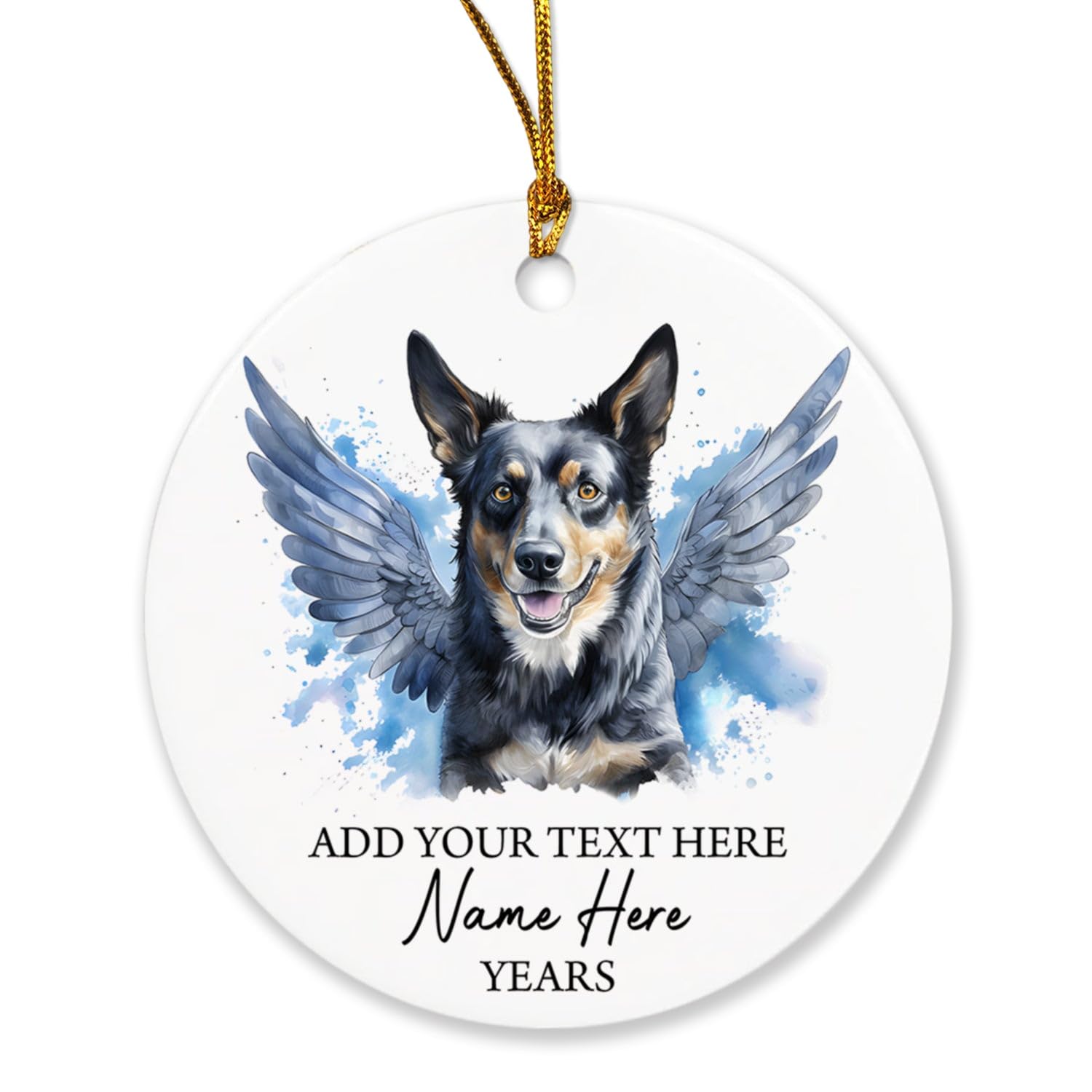 Blue Heeler Dog Memorial Ornament, Blue Heeler With Angel Wings Christmas Ornament, Blue Heeler Dog Loss Gifts For Dog Mom Dog Dad, Custom Text Name & Year Xmas Tree Hanging, Blue Heeler Ornaments