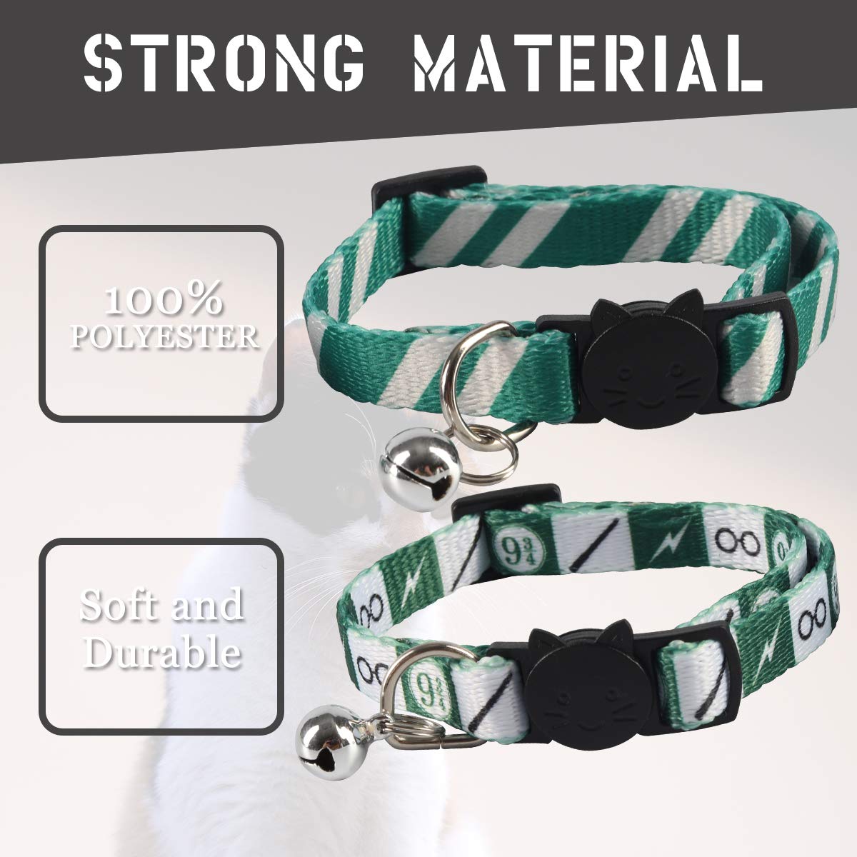 Coomour 2Pcs Halloween Cat Collar Safely Breakaway Magic Stripe Pattern Adjustable Kitty Collars With Cute Bell For Cats Kitten