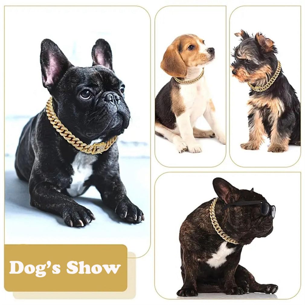 Sliver Chain Dog Collar, Glitter Rhinestone Sparkly Diamond Metal Bling Necklace Cuban Link Cat Collars For Small Medium Large P