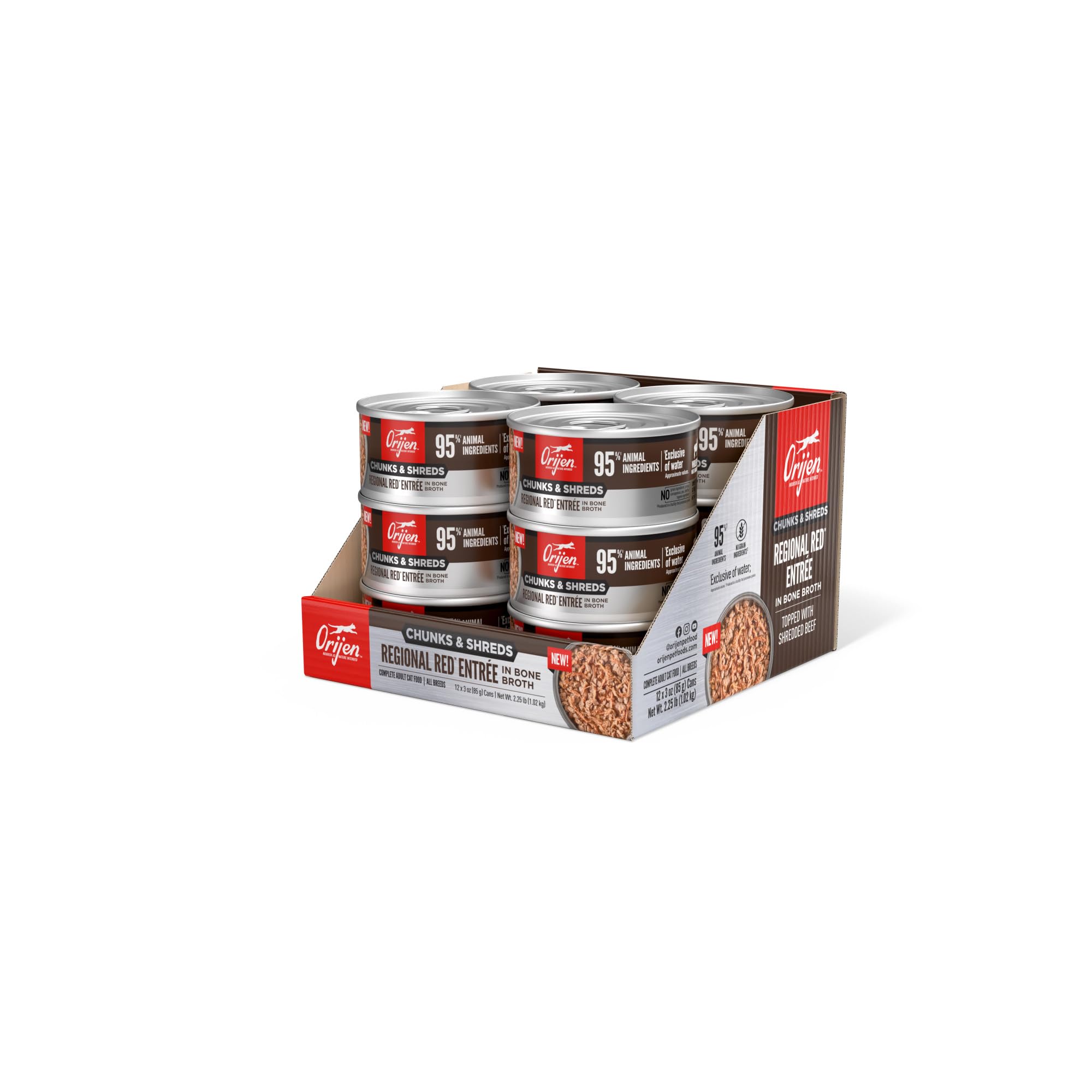 ORIJEN Chunks & Shreds Wet Cat Food Regional Red Entr  e 3oz Cans (12 Count)