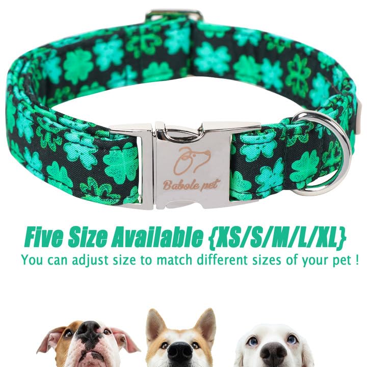 Babole Pet St Patricks Day Dog Collar, Neon Green Shamrock Pet Collar With Metal Buckel, Durable Adjustable Holiday Dog Collars