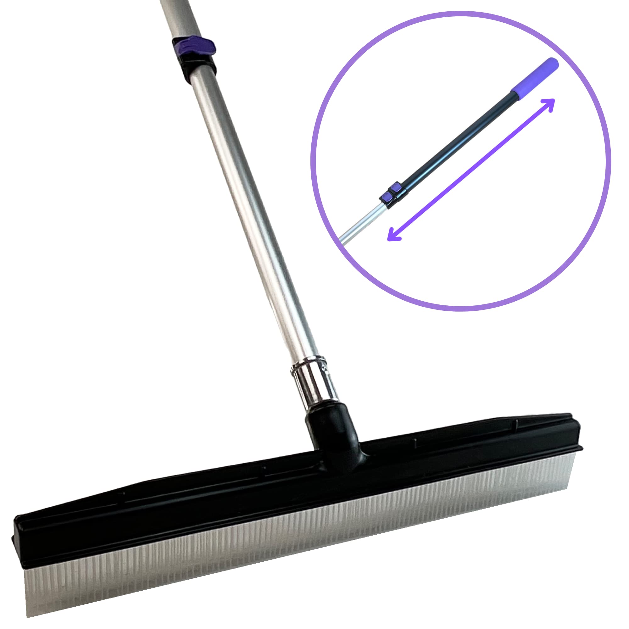 Room Groom PET Carpet Rake and Groomer with Telescoping 54 Inch Adjustable Handle, Rugs, and Artificial Turf, Purple Grip, Black