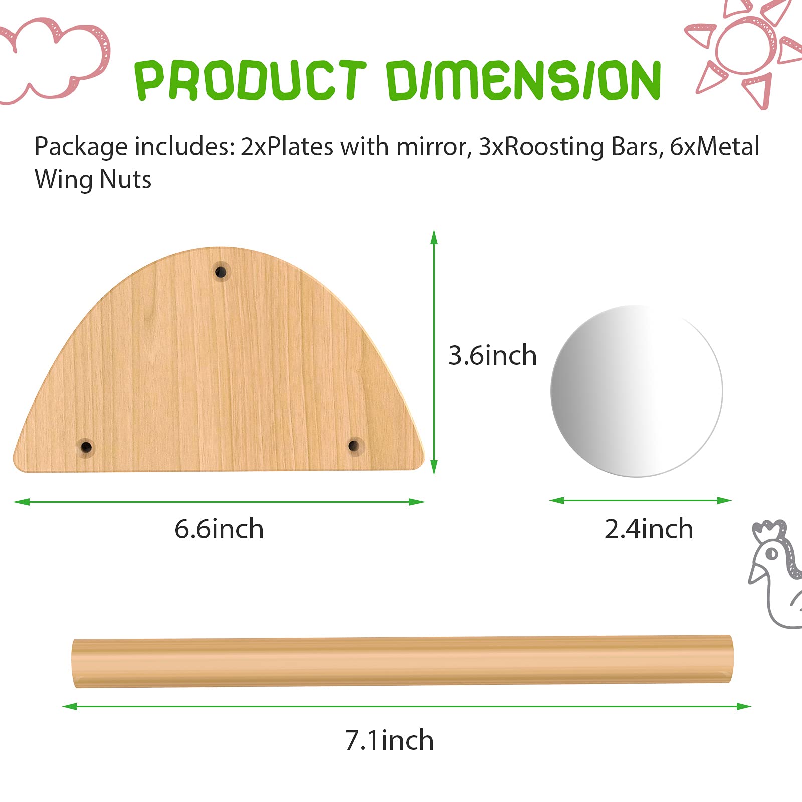 Ensayeer Mini Chick Perch With Mirror, Strong Bamboo Roosting Bar For Coop And Brooder, Training Perch For Baby Chicks, El Pollitos, La Pollita, Easy To Assemble And Clean, Fun Toys For Chick