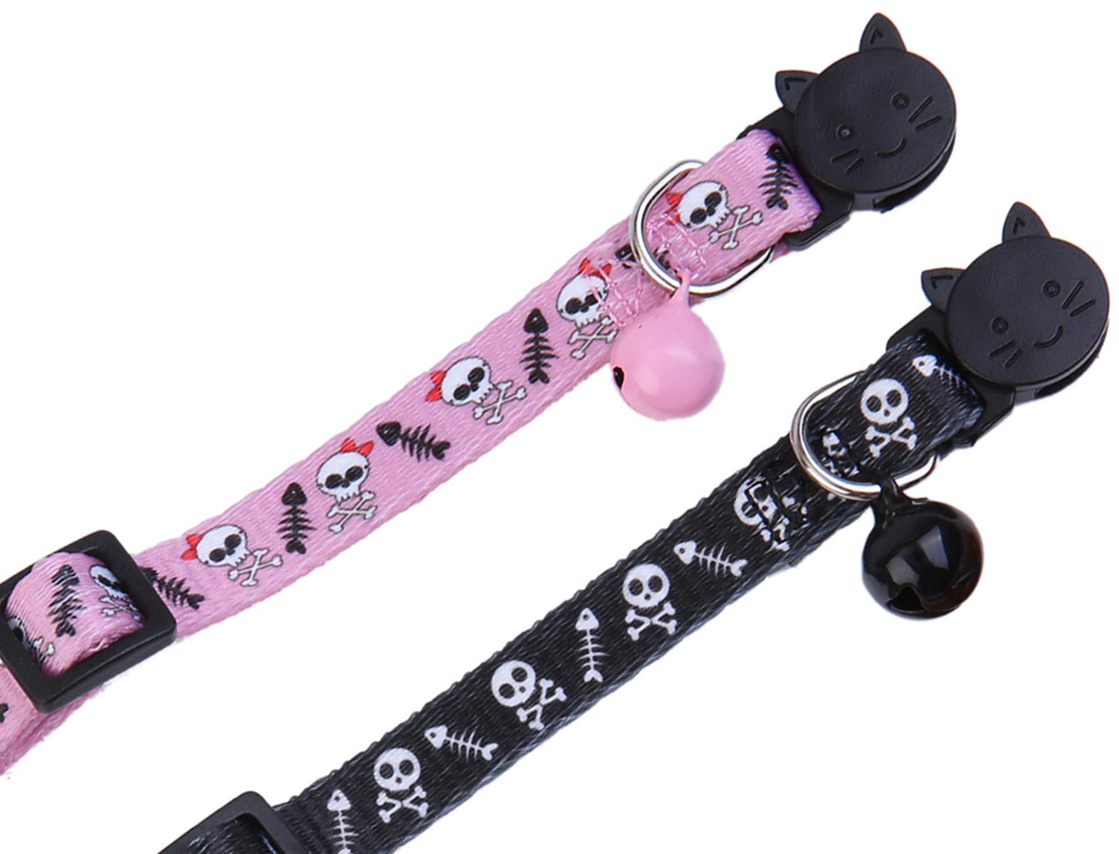Boombone Skull Cat Collar Breakaway With Bell,Pack Of 2 Safe Halloween Puppy Collars