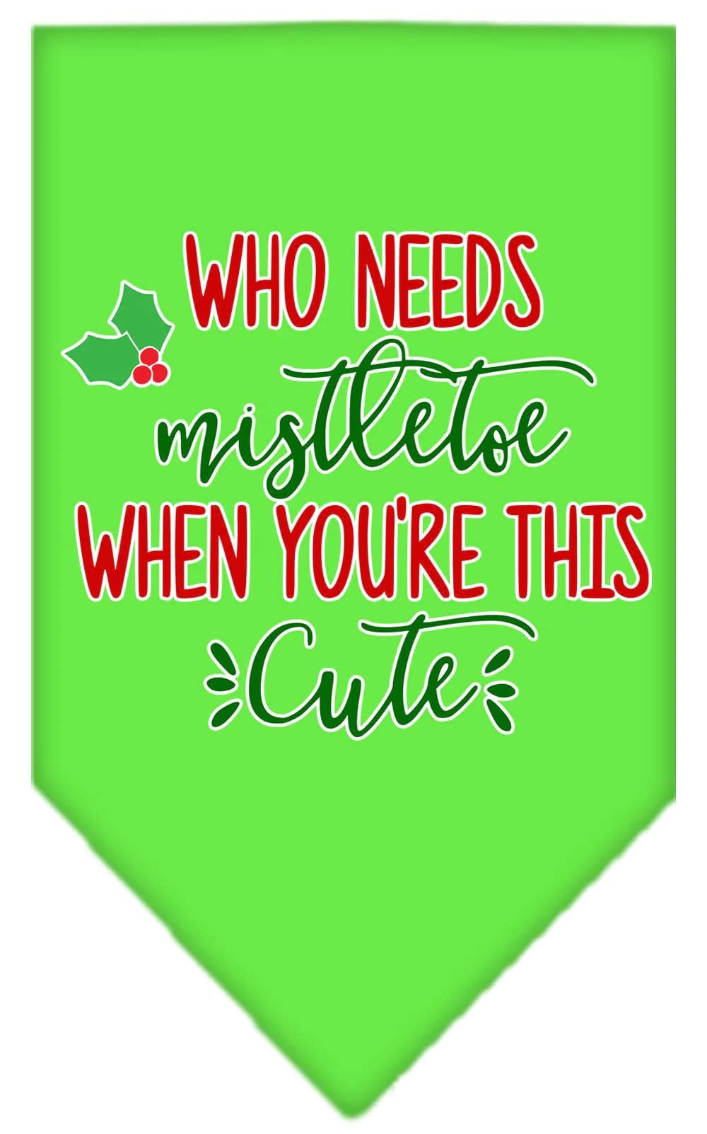 Christmas Pet and Dog Bandana Screen Printed, "Who Needs Mistletoe" Lime Green Small