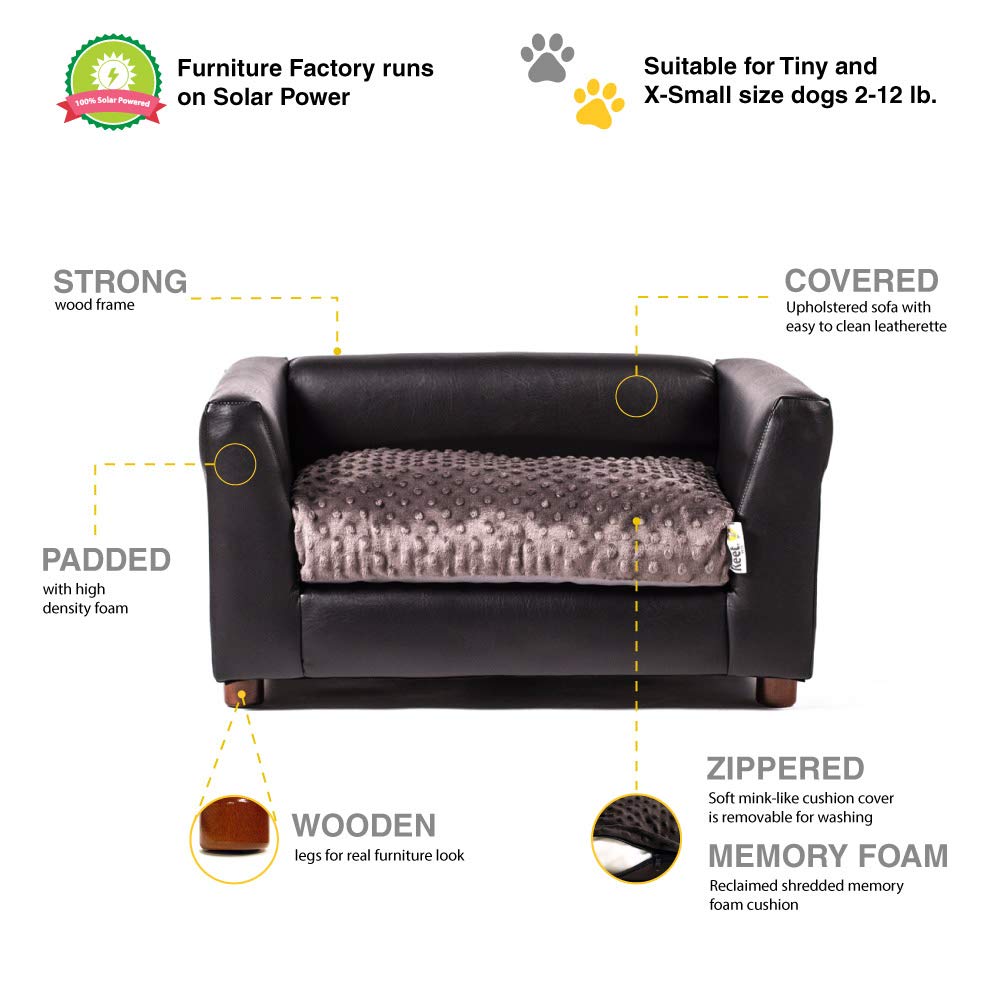 Keet Fluffy Deluxe Pet Bed, Sofa Charcoal, Small