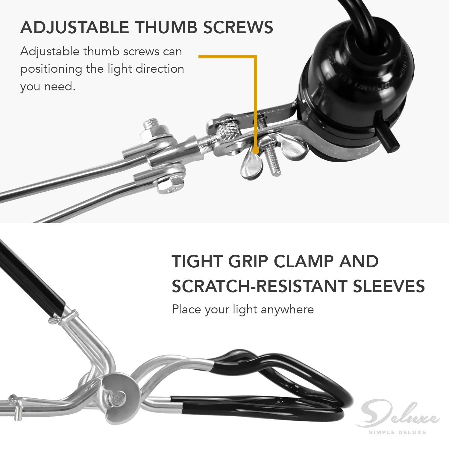 Simple Deluxe 1-Pack Clamp Lamp Light With 8.5 Inch Aluminum Reflector Up To 150 Watt E26 (No Bulb Included), Silver And Black