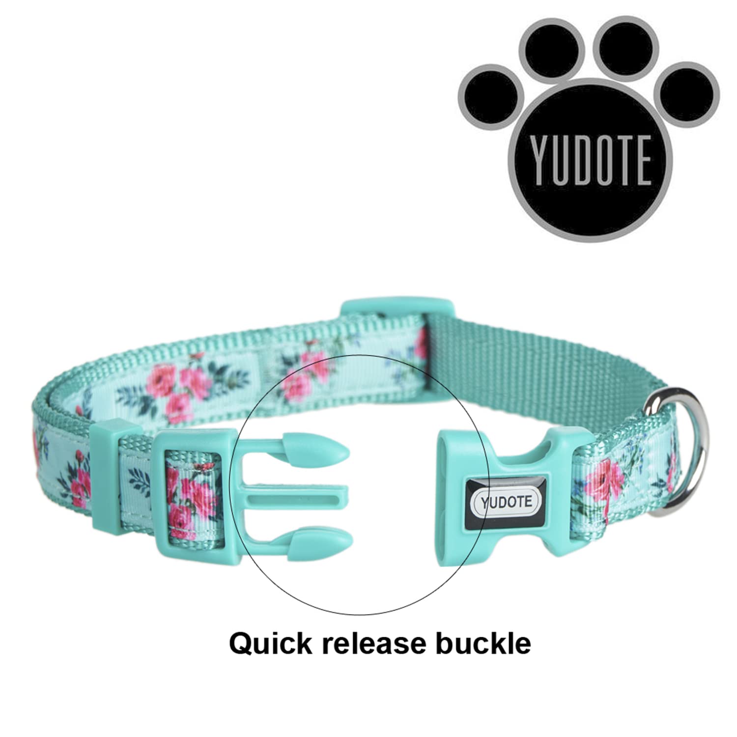Yudote Floral Dog Collars Adjustable Nylon Collar With Quick Release Buckle For Female & Male Dogs, Green,Large