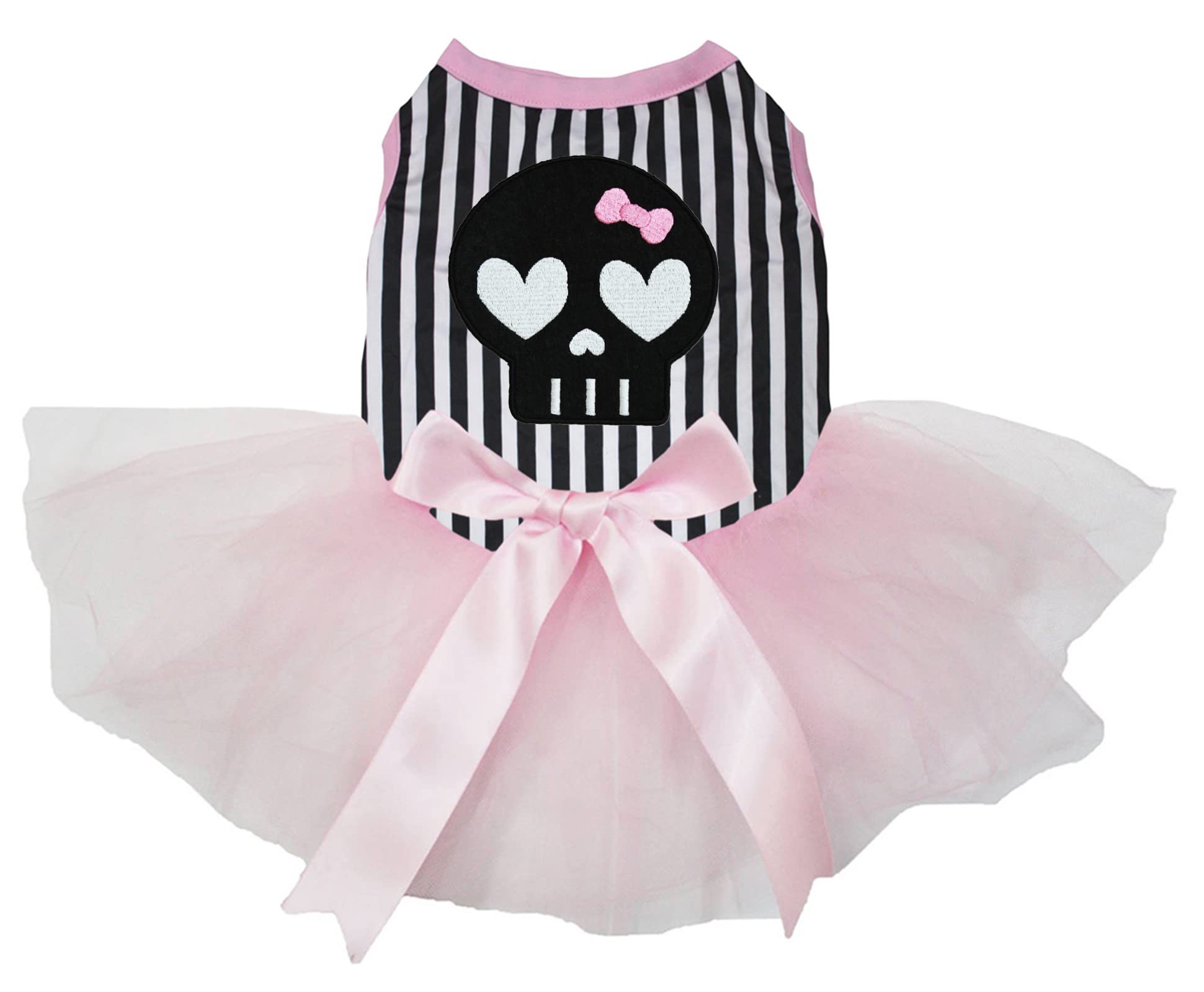 Petitebella Black Skull Face Puppy Dog Dress (Stripes/Pink, Xxx-Large)