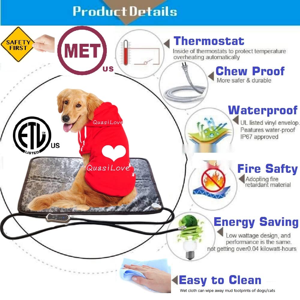 Heated Dog Bed Electric Pet Heating Pad For Small Medium Animal New Born Puppy Puppies Whelping,Ipx2 Waterproof Large Indoor Doghouse (Large, Animal Print)
