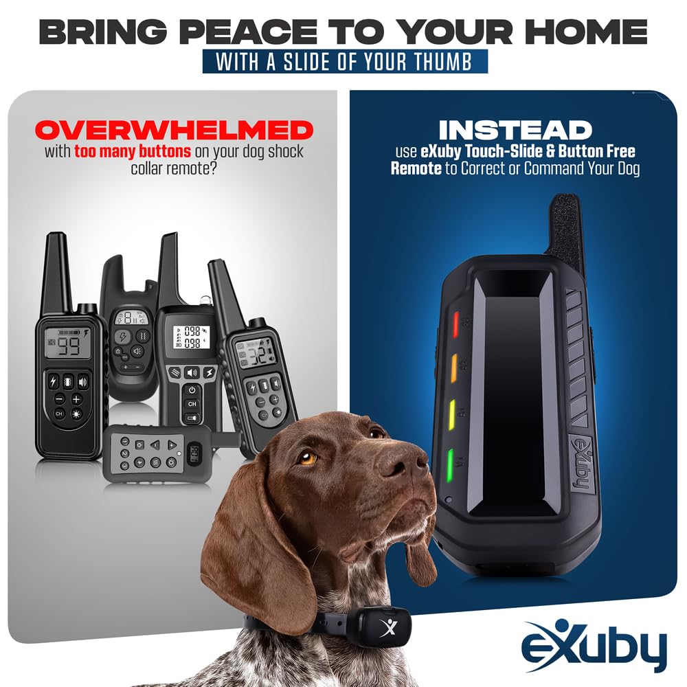 eXuby Touch-Slide Control Shock Collar for Medium to Large Dogs - Black, EXB-TZ923-RX17, Adjustable Vibration & Shock Settings