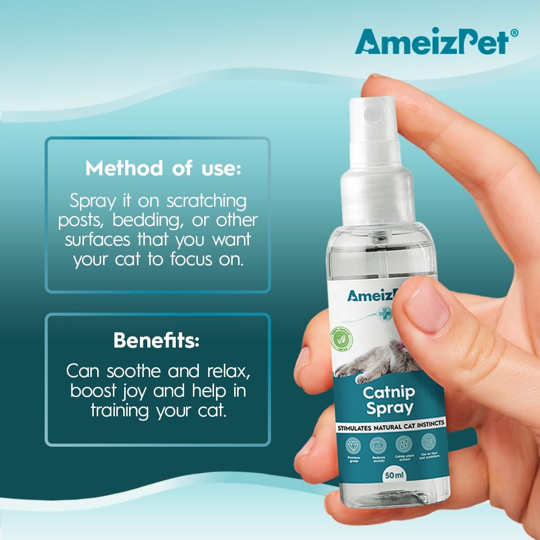 AmeizPet Catnip Spray for Cats, 50 ml Transparent Cat & Kitten Behavior Spray, Plastic