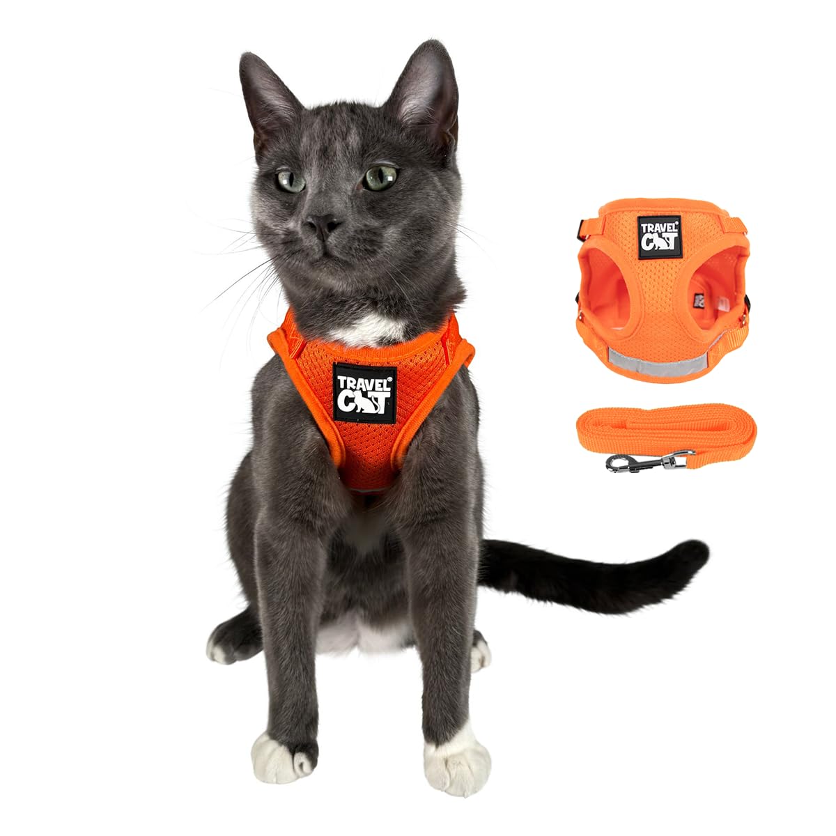 Travel Cat Harness And Leash Set - Adjustable Fit Mesh Cat Harness And Reflective Strap - Comfort Escape Proof Harness For Cats, Kitten For Outdoor Walking, Hiking (Medium, Orange)