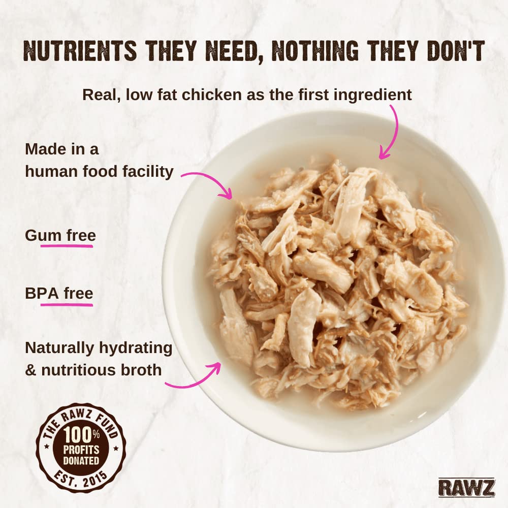 Rawz Natural Premium Shredded Canned Cat Wet Food - Made with Real Meat Ingredients No BPA or Gums - 5.5oz Cans 24 Count (Chicke