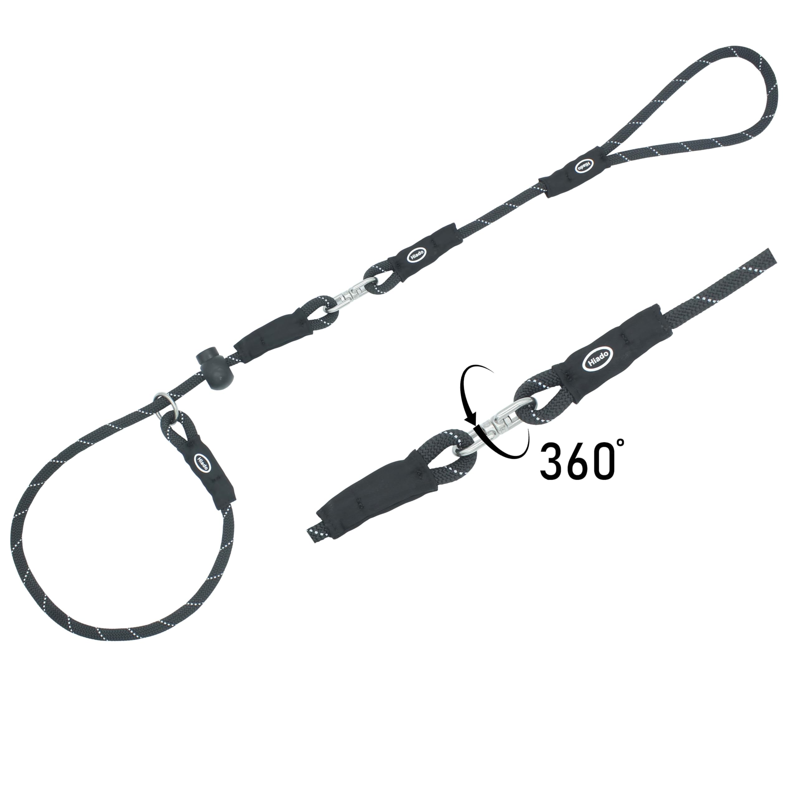 Hiado Slip Lead Dog Leash Reflective With Stopper Rotating Swivel Loop Rope Training No Pull For Small Medium Large Dogs 4Ft Bla