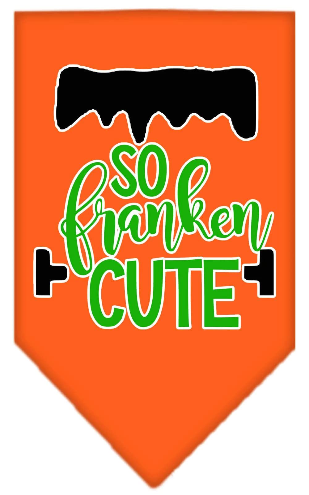 Halloween Pet and Dog Bandana Screen Printed, "So Franken Cute" Orange Small