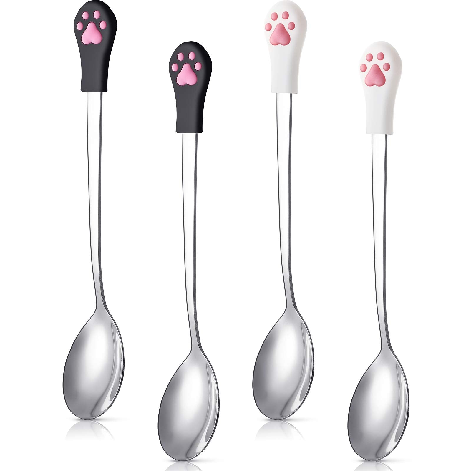 4-Piece Stainless Steel Pet Can Spoon Set - Dog & Cat Food Can Opener, White & Black