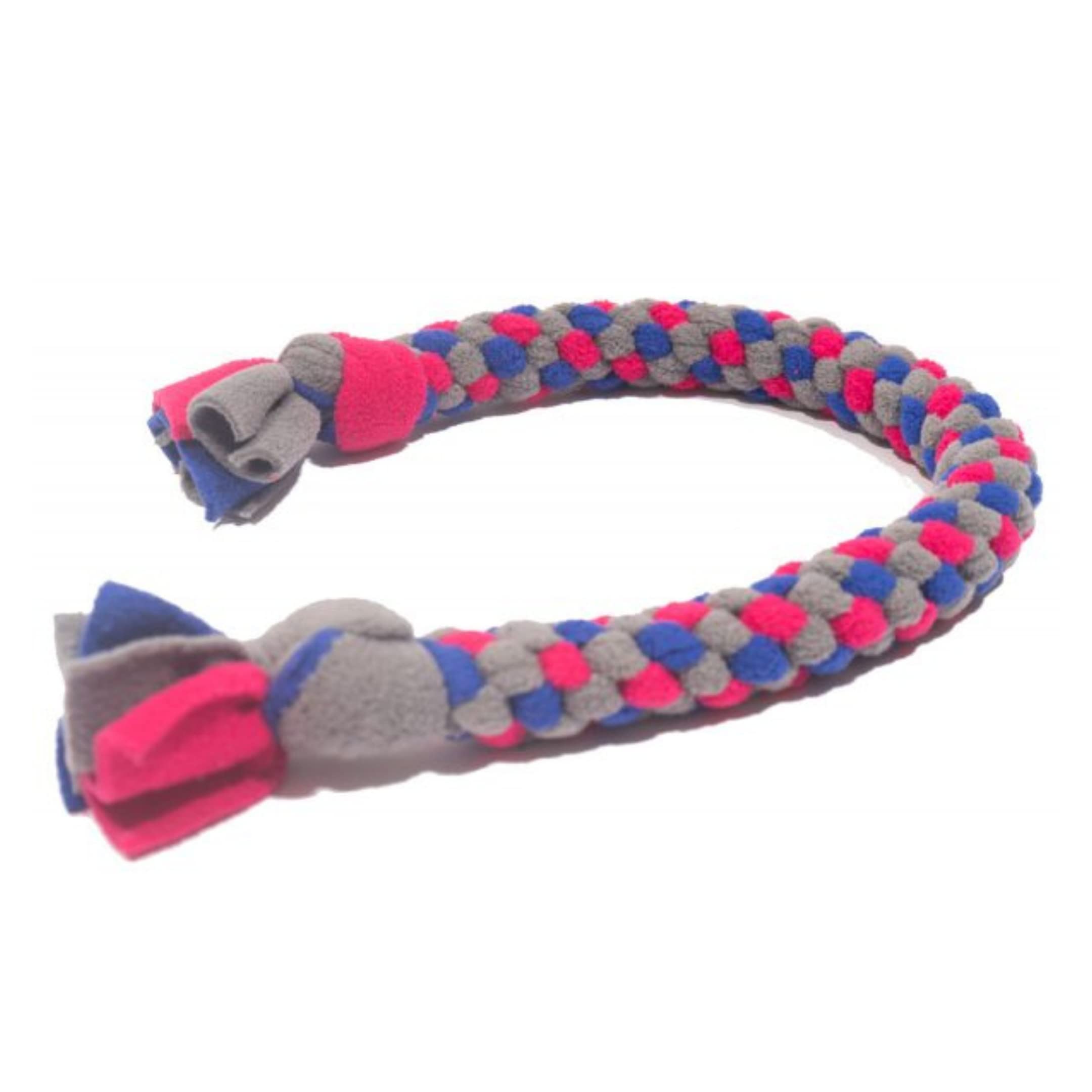 For The Love Of Dog Long & Stretchy Tug Rope  Soft And Strong, Fleece Tug (BluePinkGray)